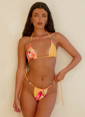 Shimmer Finish Tropical-Vibes Rach Bikini Top - Orange Tropical