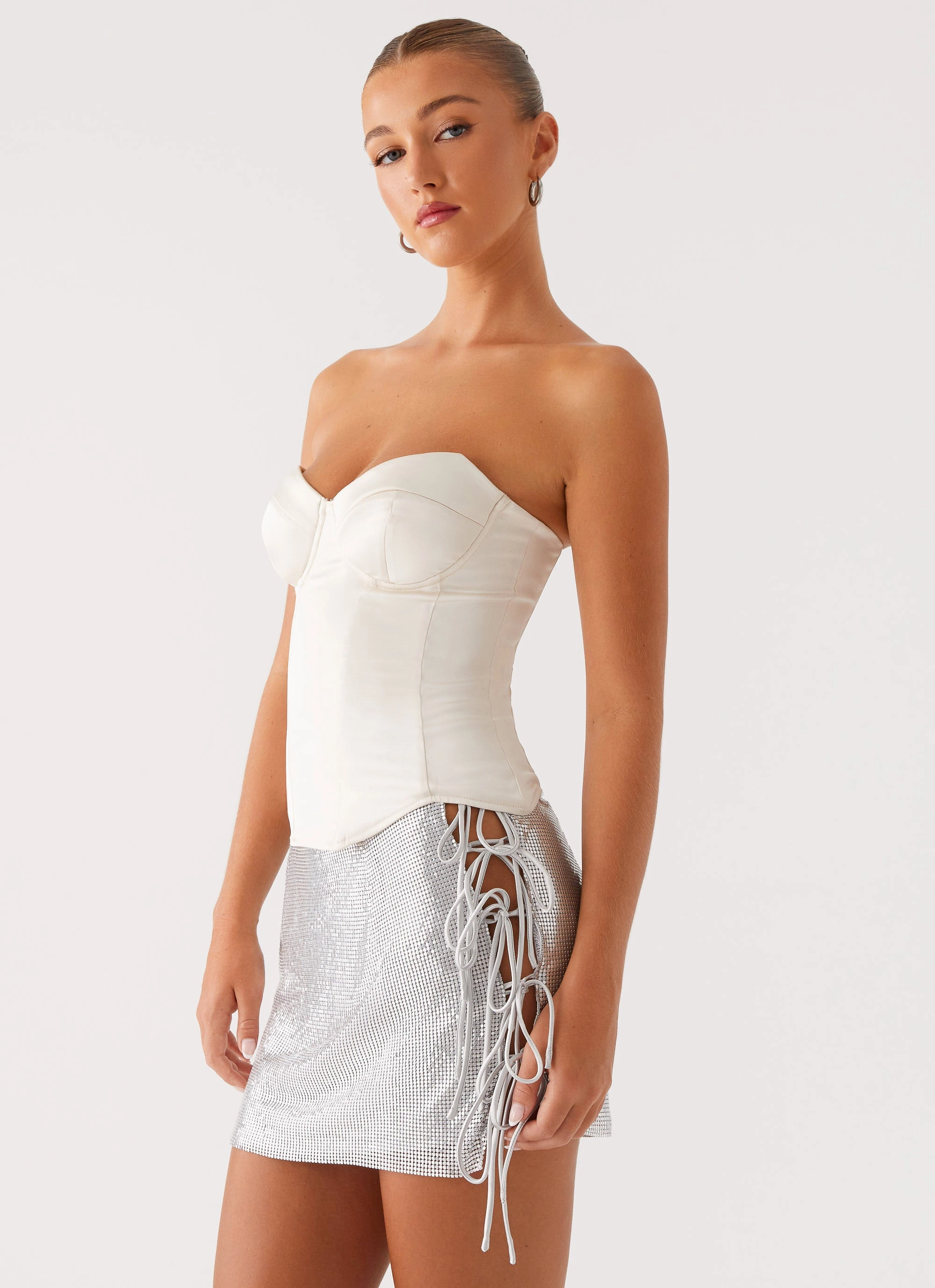Radar Satin Corset - Ivory Recycled Polyester Material Airflow Mesh Panel