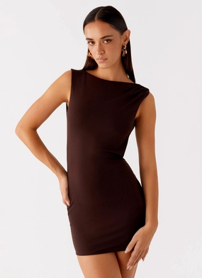 Radia Mini Dress - Chocolate Solid-color Vibrant Tone
