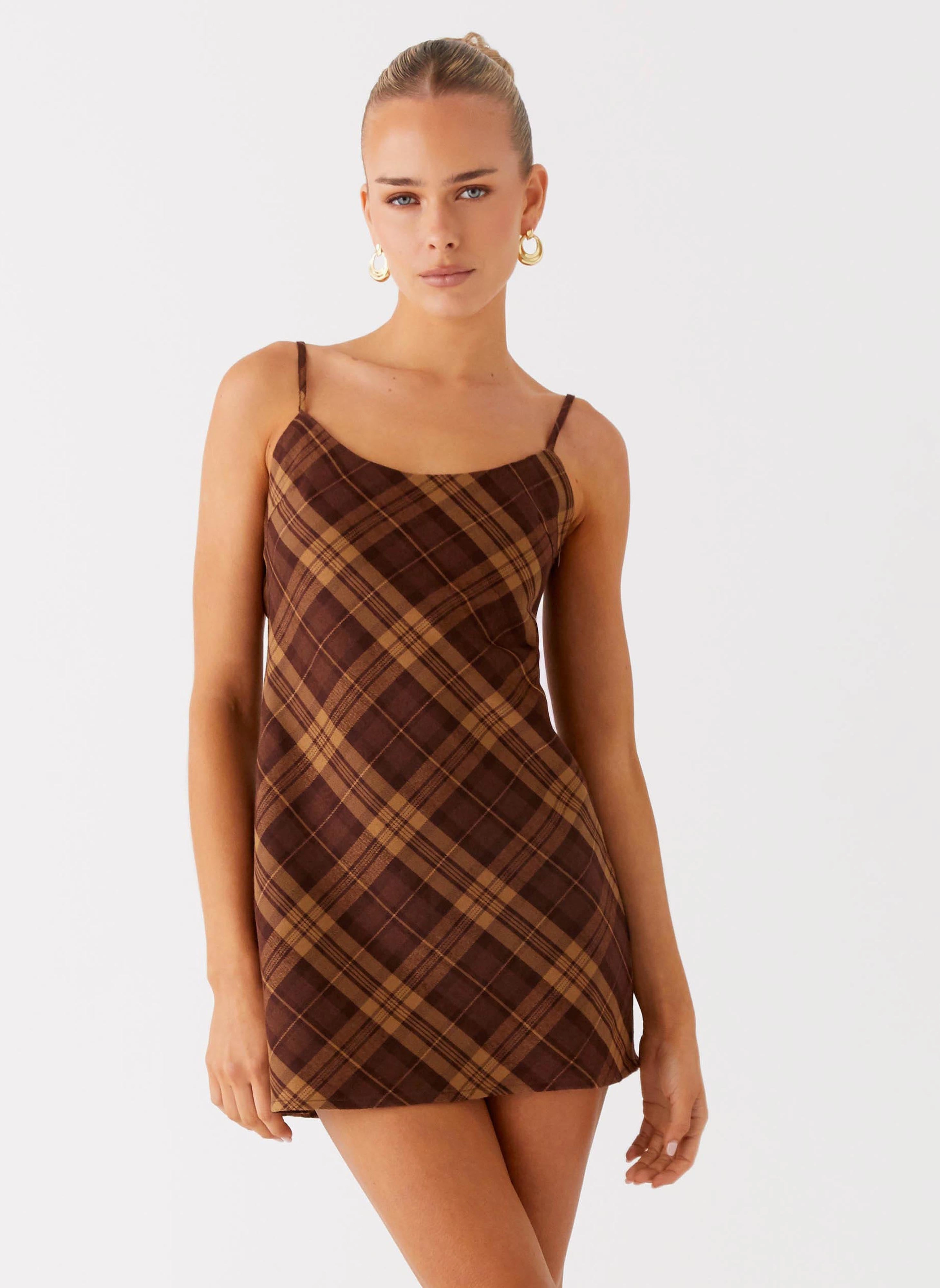 Feminine full-length gown Radio Star Mini Dress - Plaid