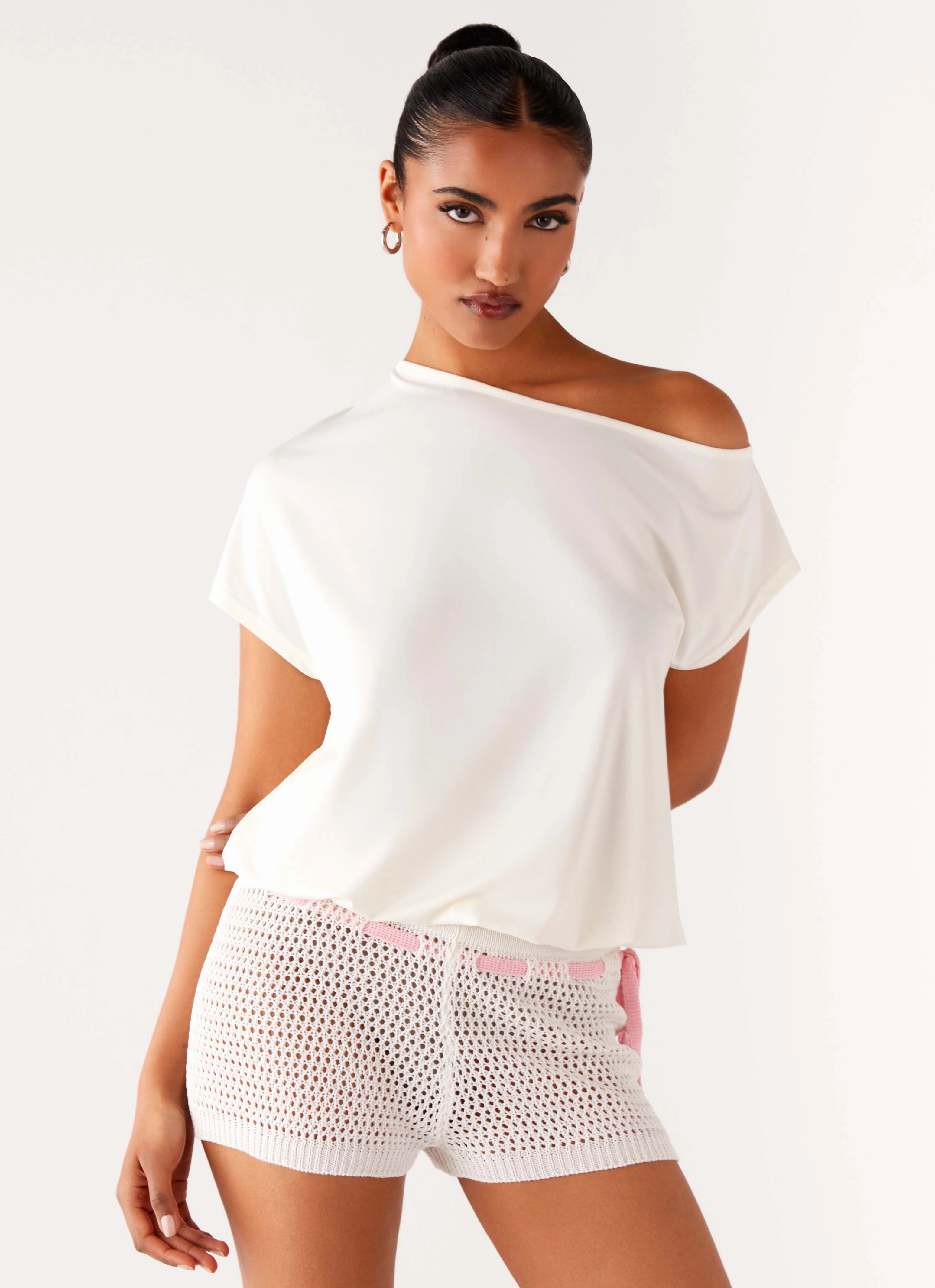 Raeni Off Shoulder Top - Ivory Breathable fabric BreathableMesh