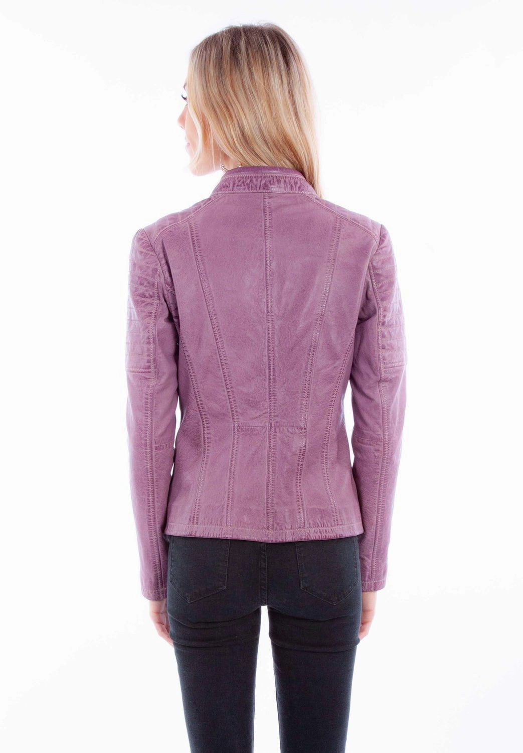 Quick Release Fasteners Scully Womens Zip Cafe Racer Lavender Leather Leather Jacket