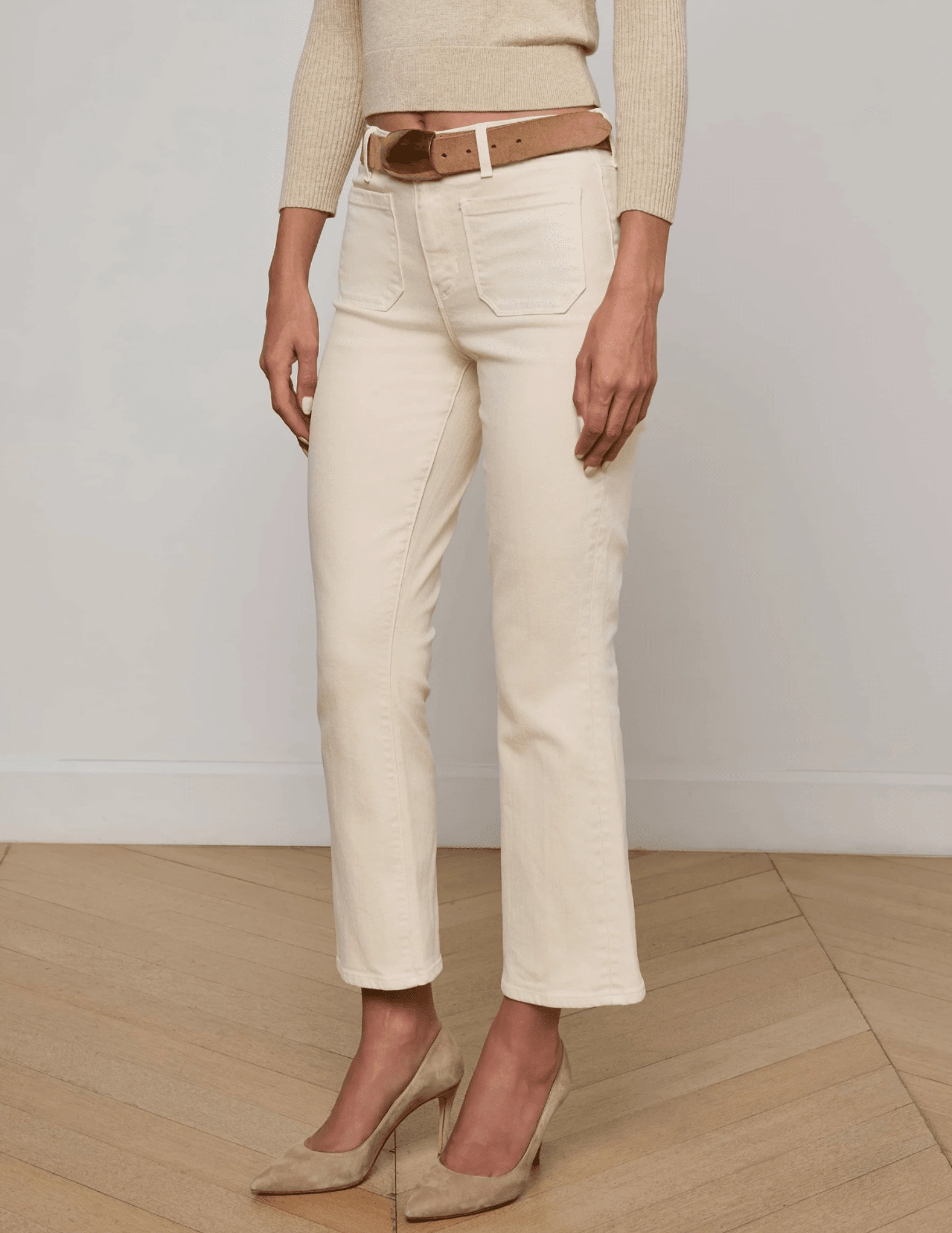 Date Night Loose Vintage Lover L'AGENCE Noya Cropped Slim Flare Jeans in French Vanilla