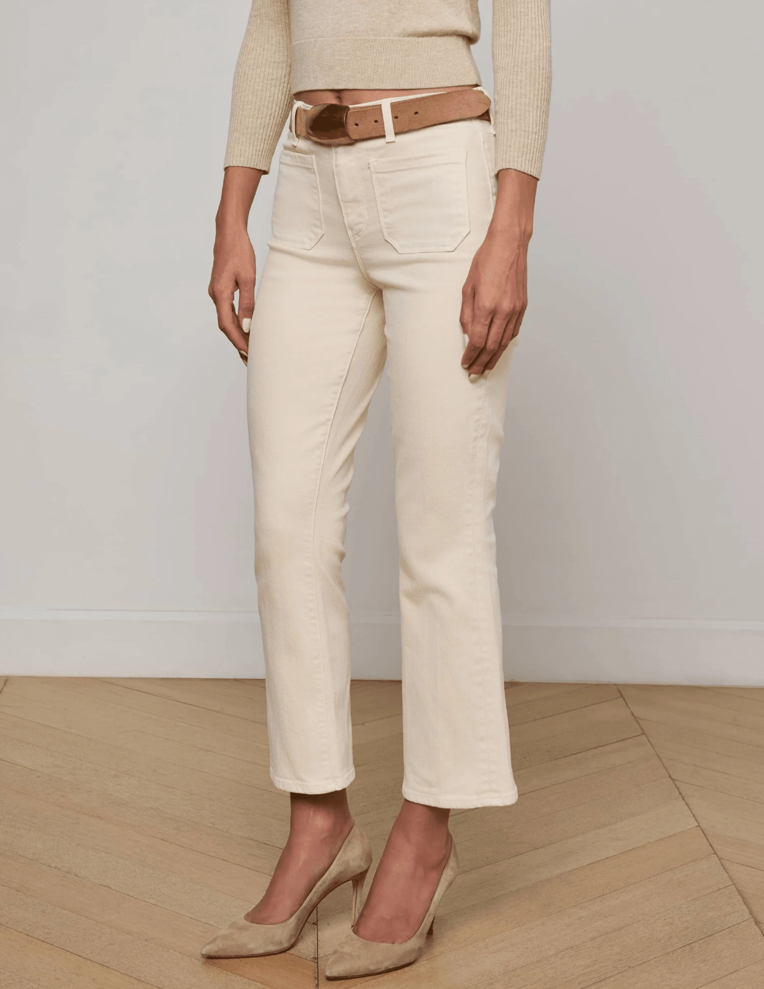 L'AGENCE Noya Cropped Slim Flare Jeans in French Vanilla SoftLining Dynamic Fit