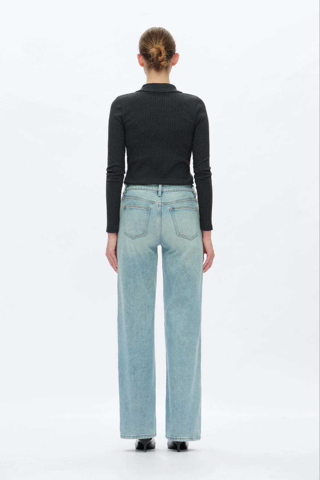 Adjustable drawstring Low Rise Straight Leg Jeans - Retro Light Blue