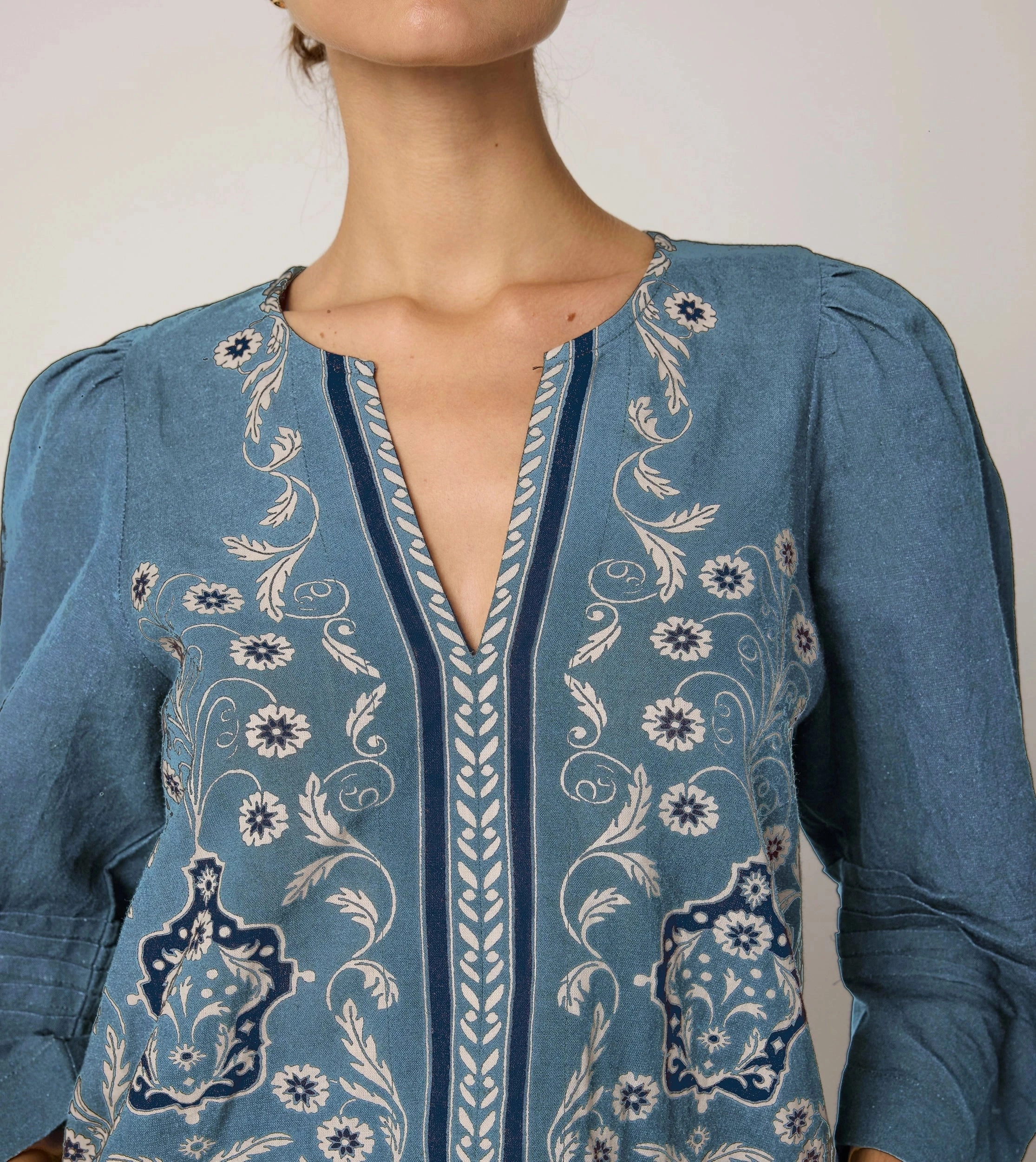 Farrah Blouse | Cardamon Blue Adjustable Cuff