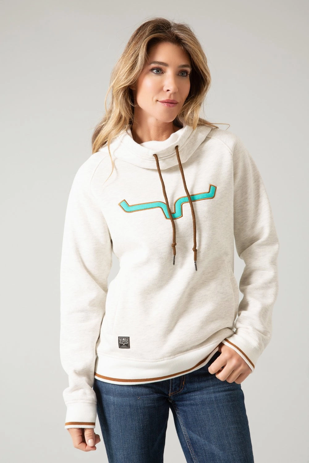 Casual Chill Look Non Restrictive Movement Kimes Ranch Womens Two Scoops Oatmeal Cotton Blend Hoodie