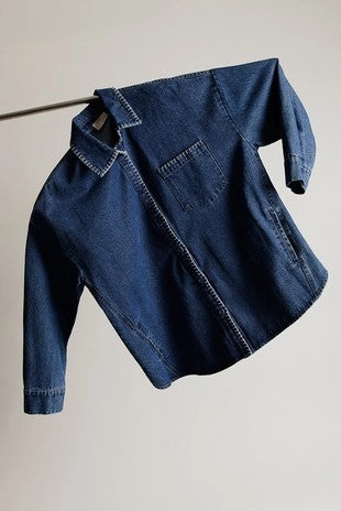 Stitch Detail Denim Shacket Versatile Layering Piece High Density Knit