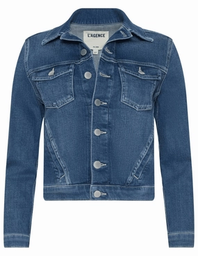 Zipper Closure Mechanism Simple Comfort L'AGENCE Maven Slim Denim Jacket
