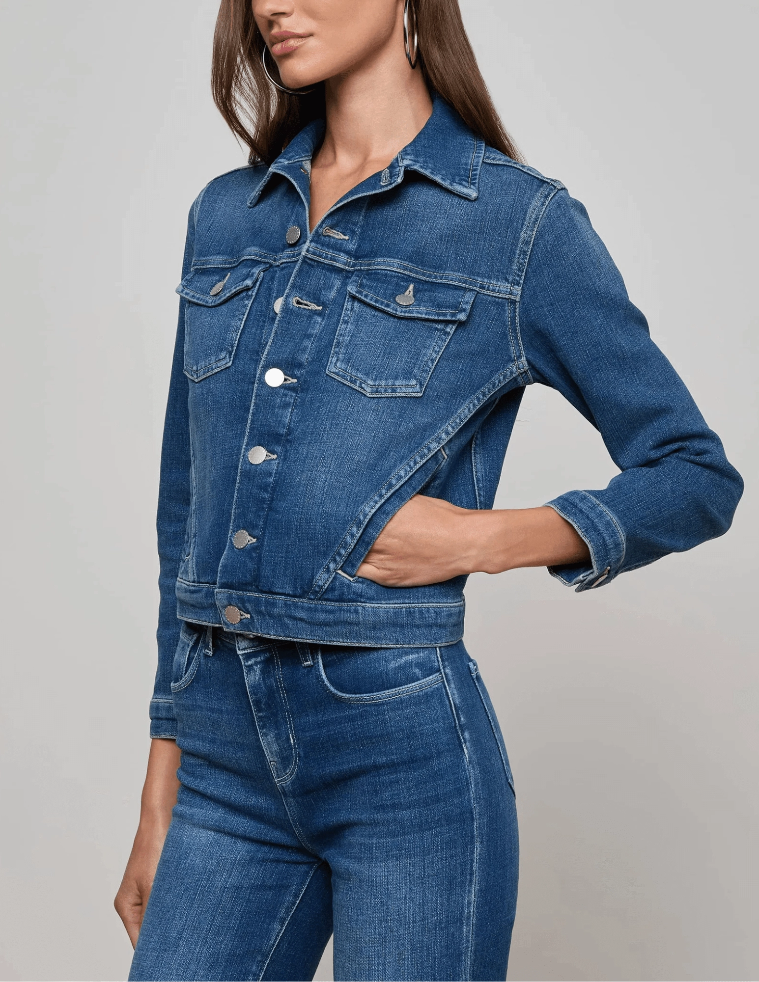 Weather Adaptive Ventilation Stretch Weave Fabric L'AGENCE Maven Slim Denim Jacket