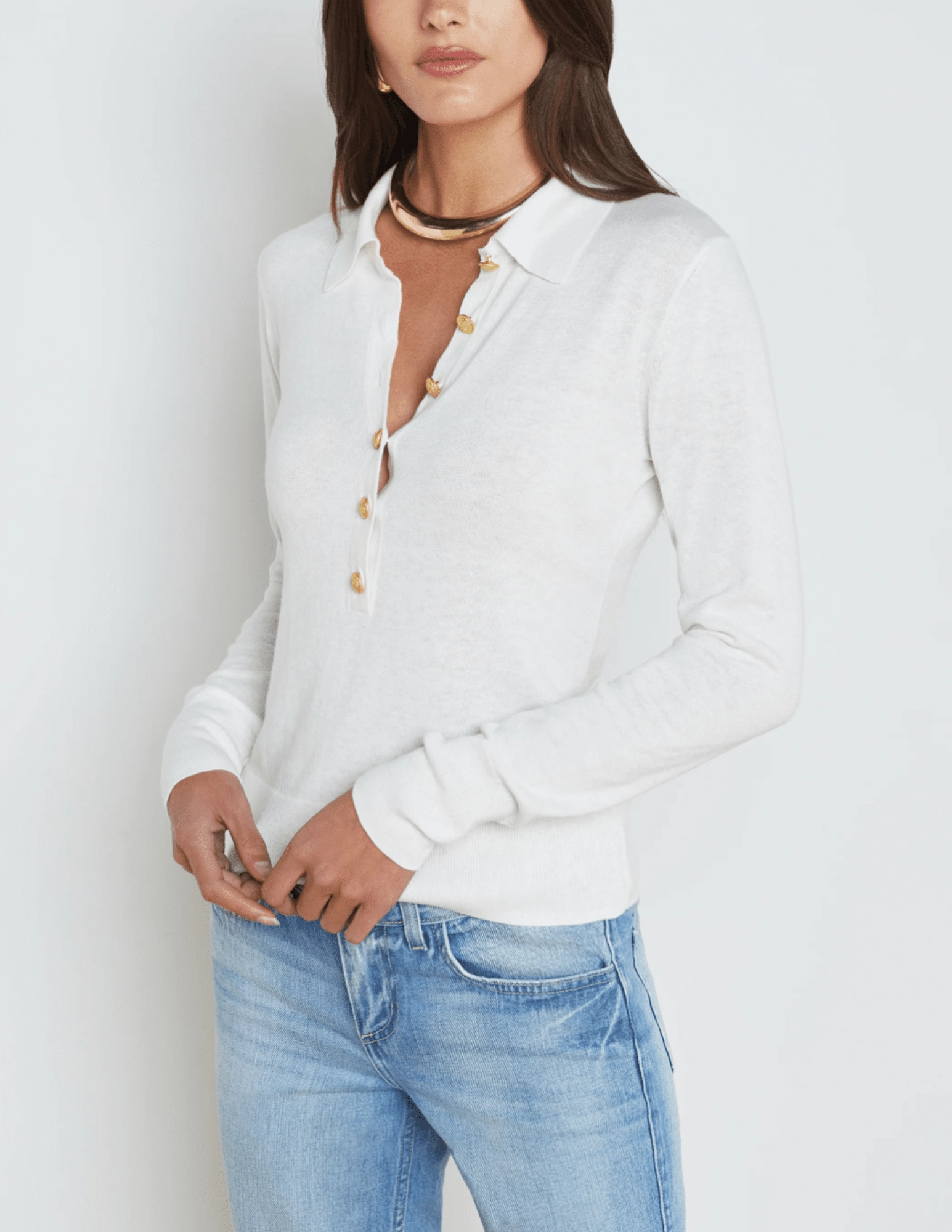 L'Agence Sterling Collared Sweater Everyday Chic Layered Comfort Wear