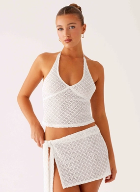Bernie Halter Top - Ivory Laser Cut Edges Organic Cotton Blend