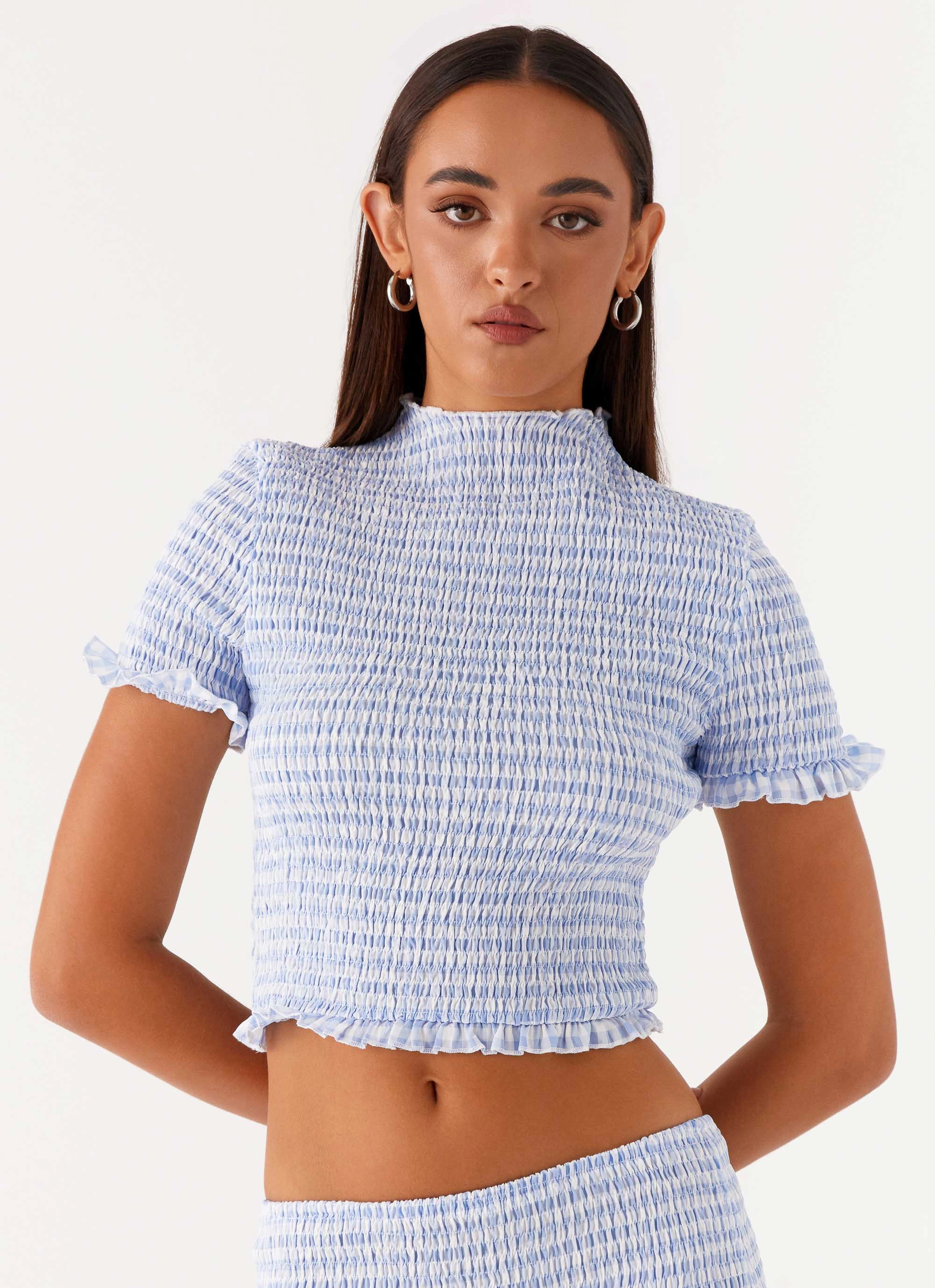 Soft Touch Feel Sweetest Pie T-Shirt - Baby Blue Gingham