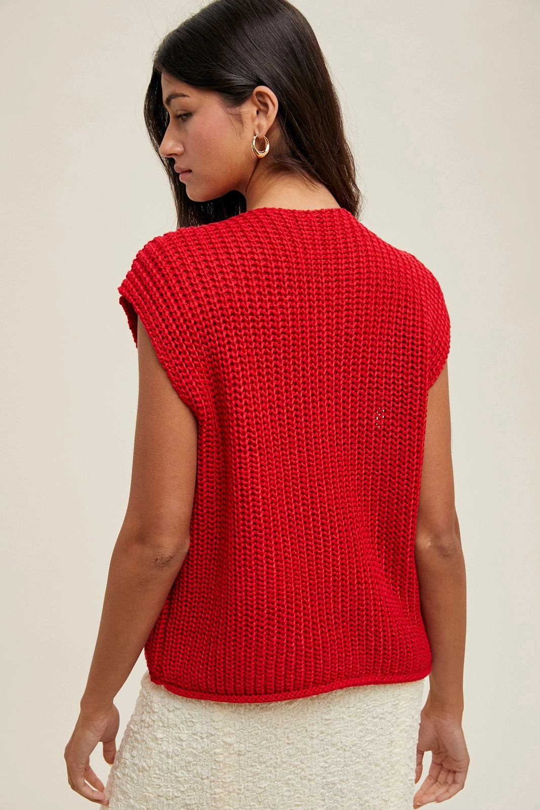Antibacterial Double Needle Stitching Button Up Sweater Vest - Red
