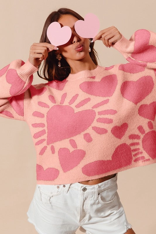 HEART VALENTINE DAY SWEATER PULLOVER TOP S-XL Flexible