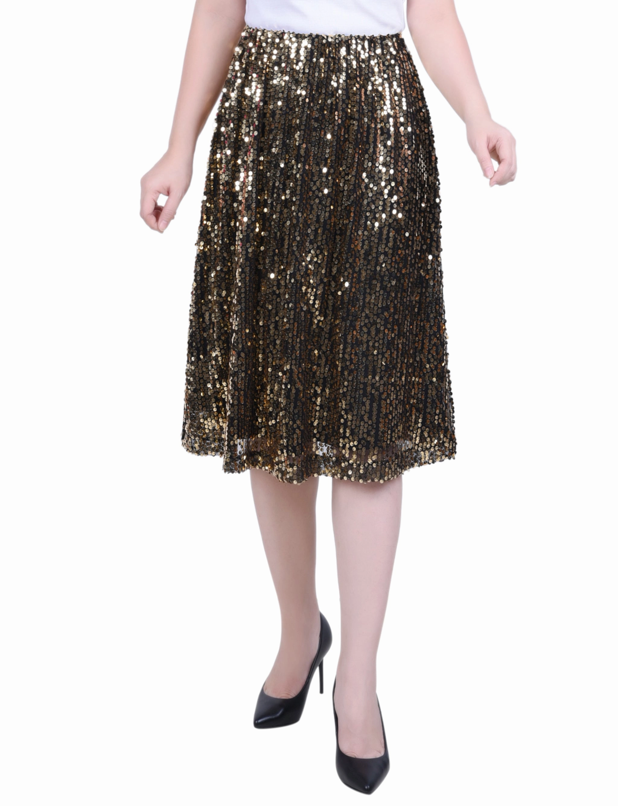 Formal Event Bold Cut Petite Knee Length Sequined Skirt