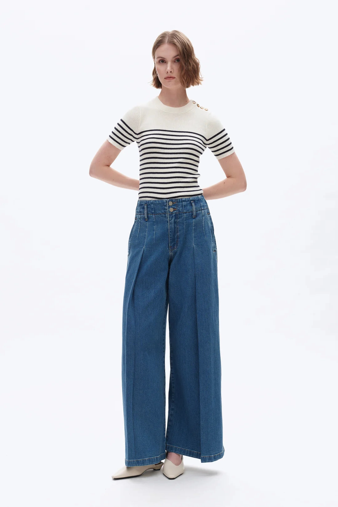 ReinforcedKnees snag resistant High Rise Wide Leg Pleated Jeans