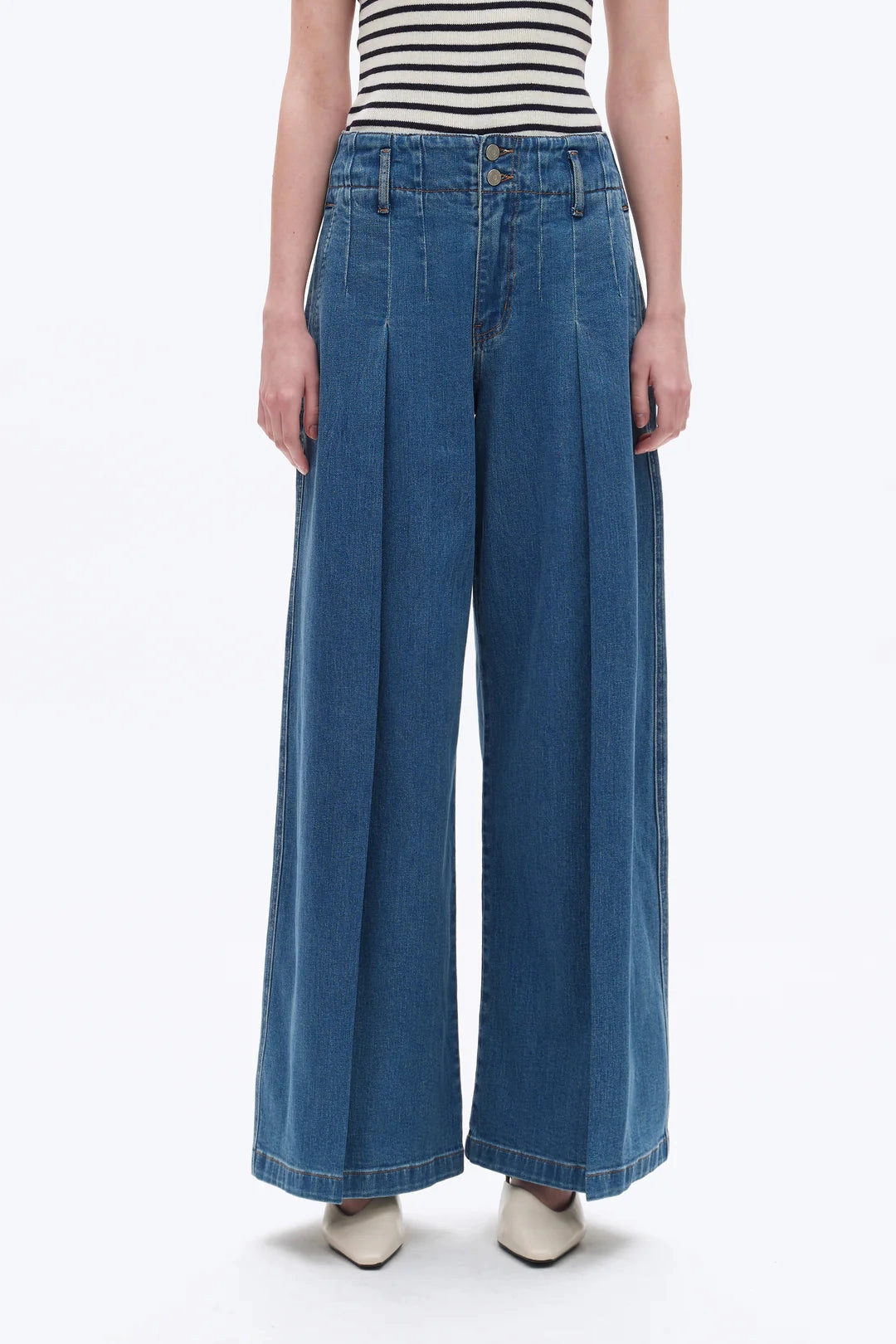 Convertible Sleeve Adaptation Recycled Polyester High Rise Wide Leg Pleated Jeans