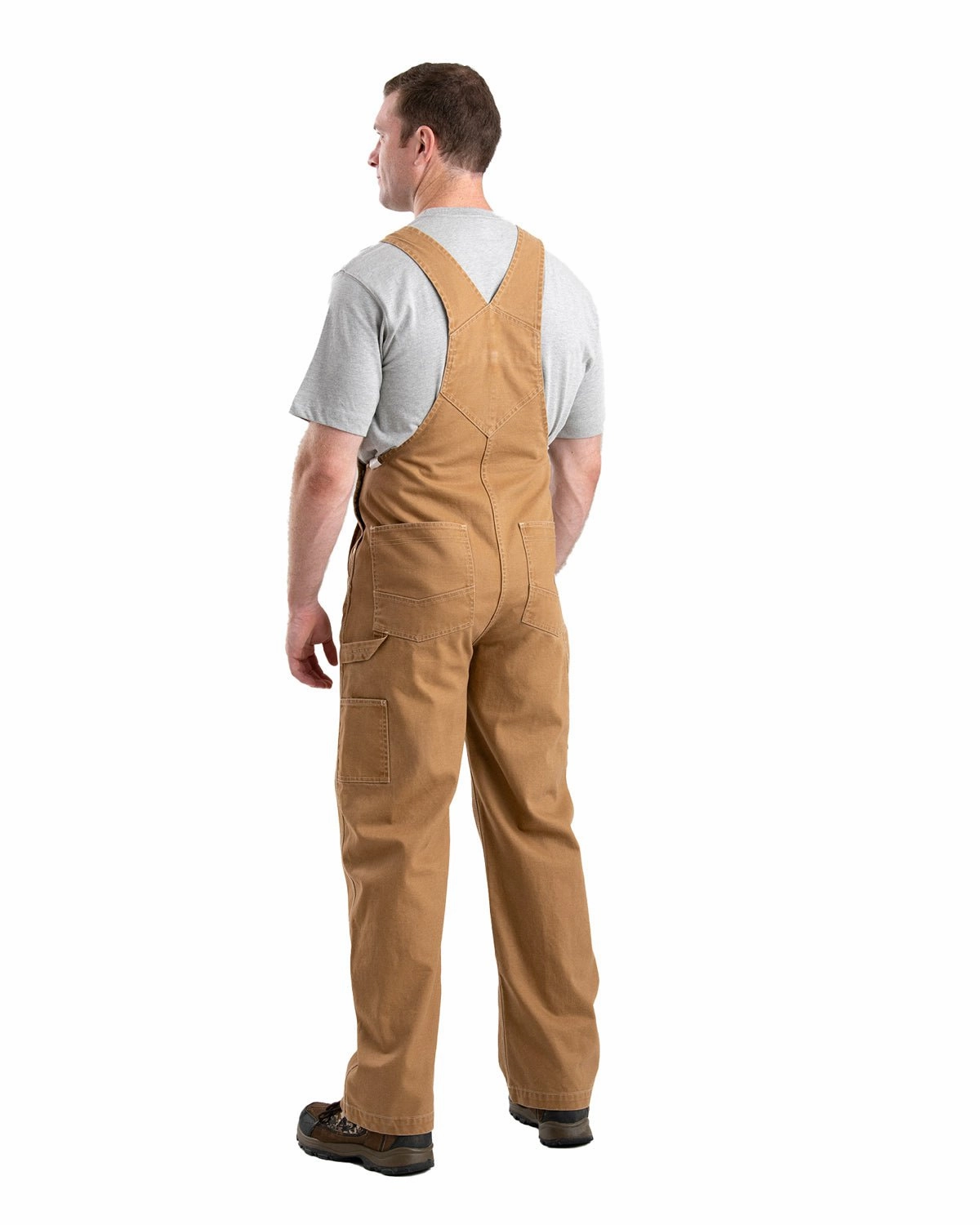 Berne Mens Vintage Washed Brown Duck 100% Cotton Bib Overall Relaxed Fit Silhouette Zippered Pockets