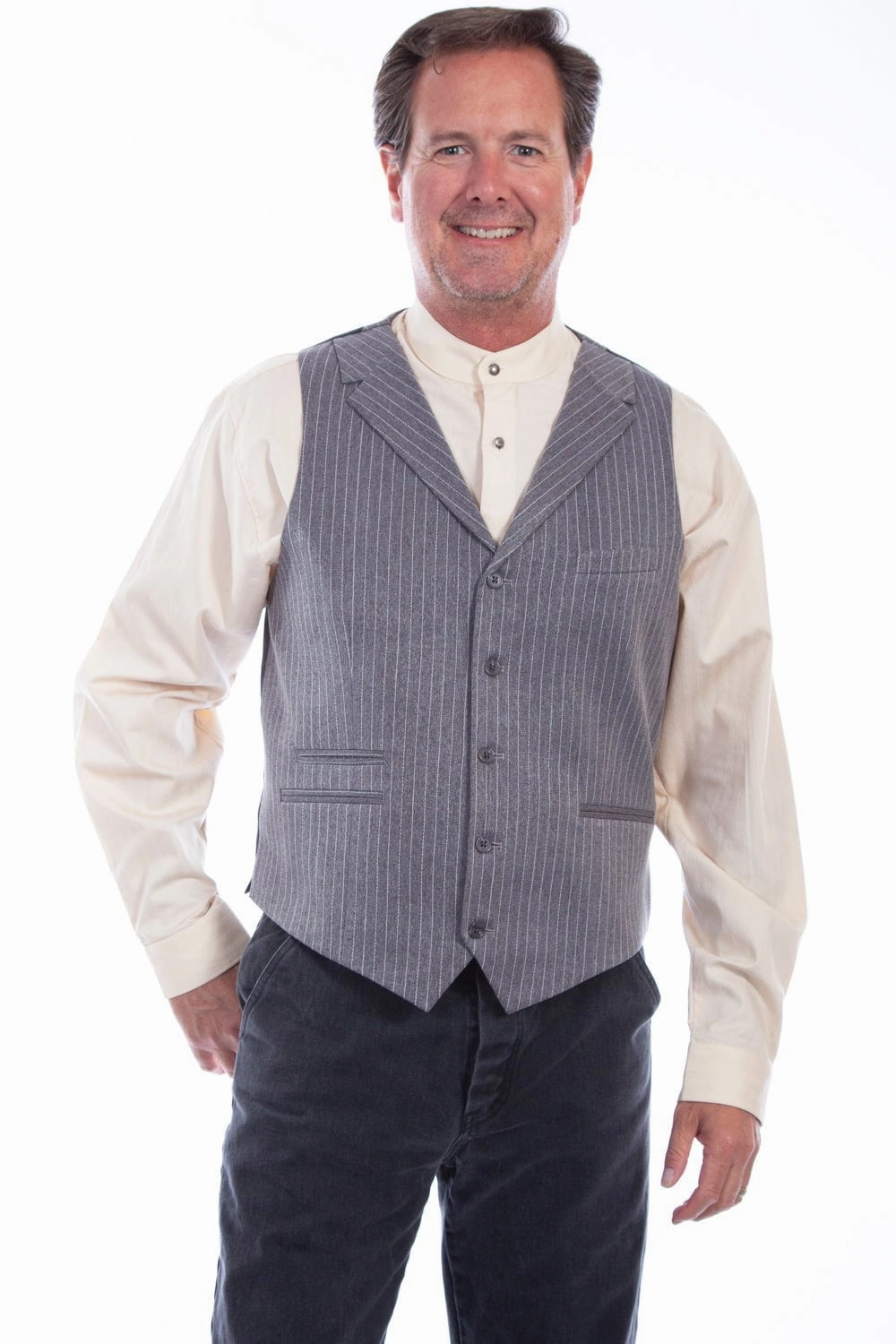 Scully Mens Heather Grey Polyester Pinstripe Point Vest SoftshellMaterial Anti Static Interior