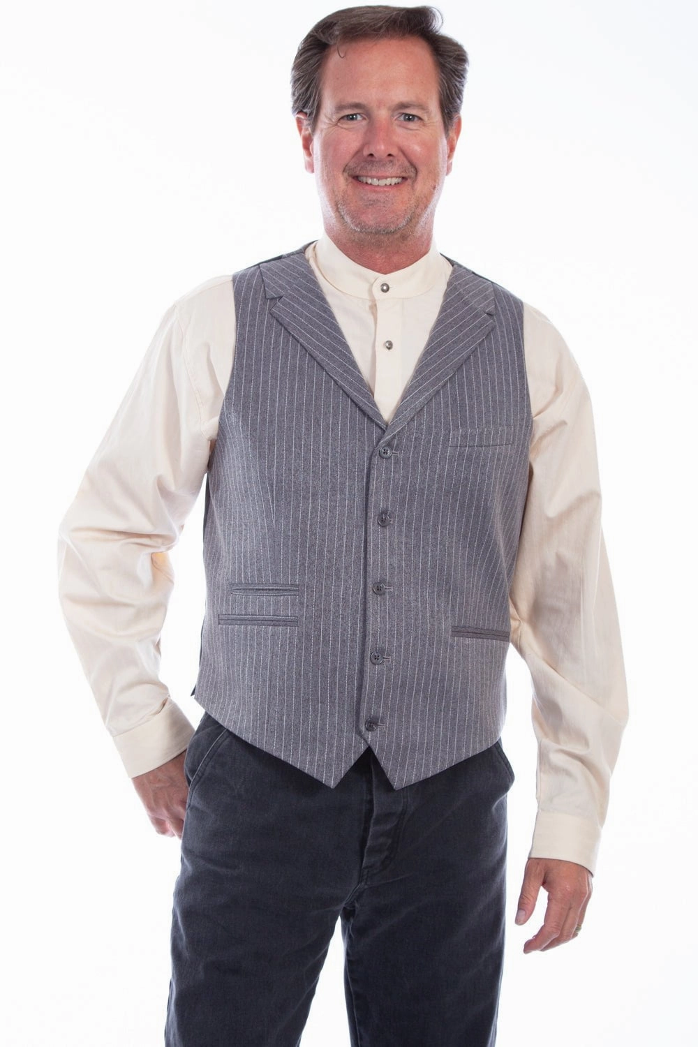 Scully Mens Heather Grey Polyester Pinstripe Point Vest DurableOuterShell