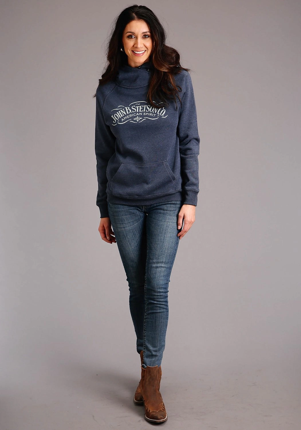 Cozy Style Wear Stetson Womens Heather Navy Cotton Blend American Spirit Hoodie