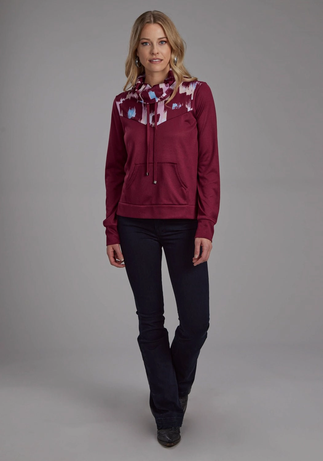 Roper Womens Comy Cowl Neck Jersey Wine Poly/Spandex Pullover Sweater Lightweight Merino Waffle Knit