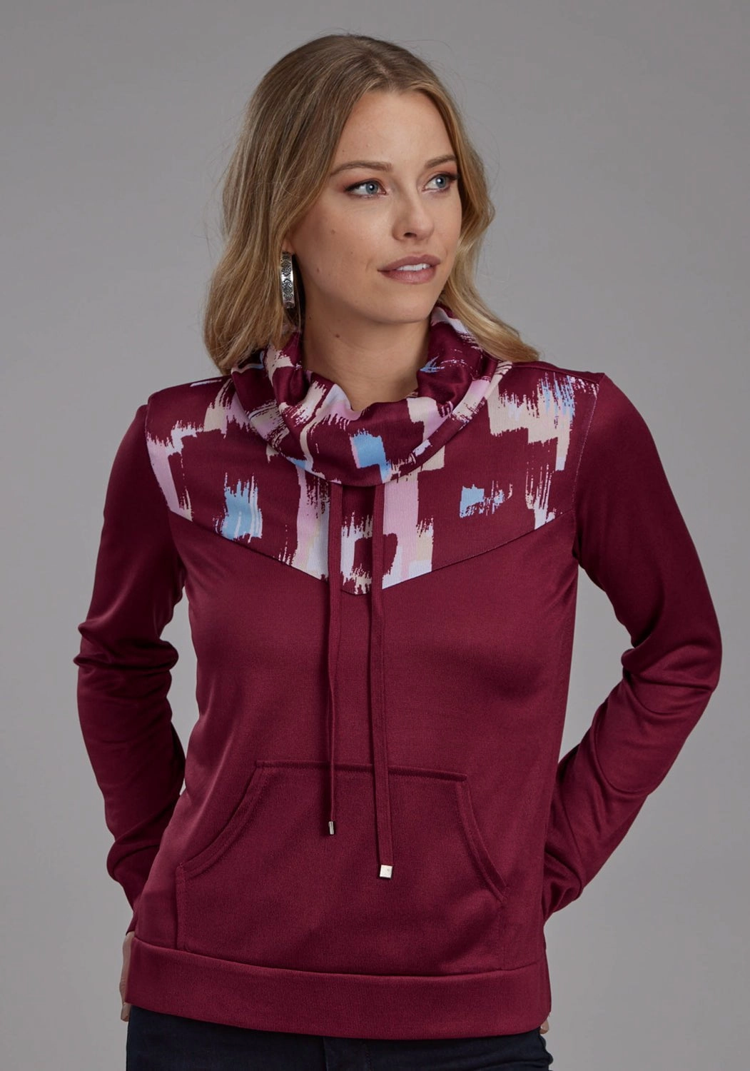 Layering Options Relaxed Wearable Roper Womens Comy Cowl Neck Jersey Wine Poly/Spandex Pullover Sweater
