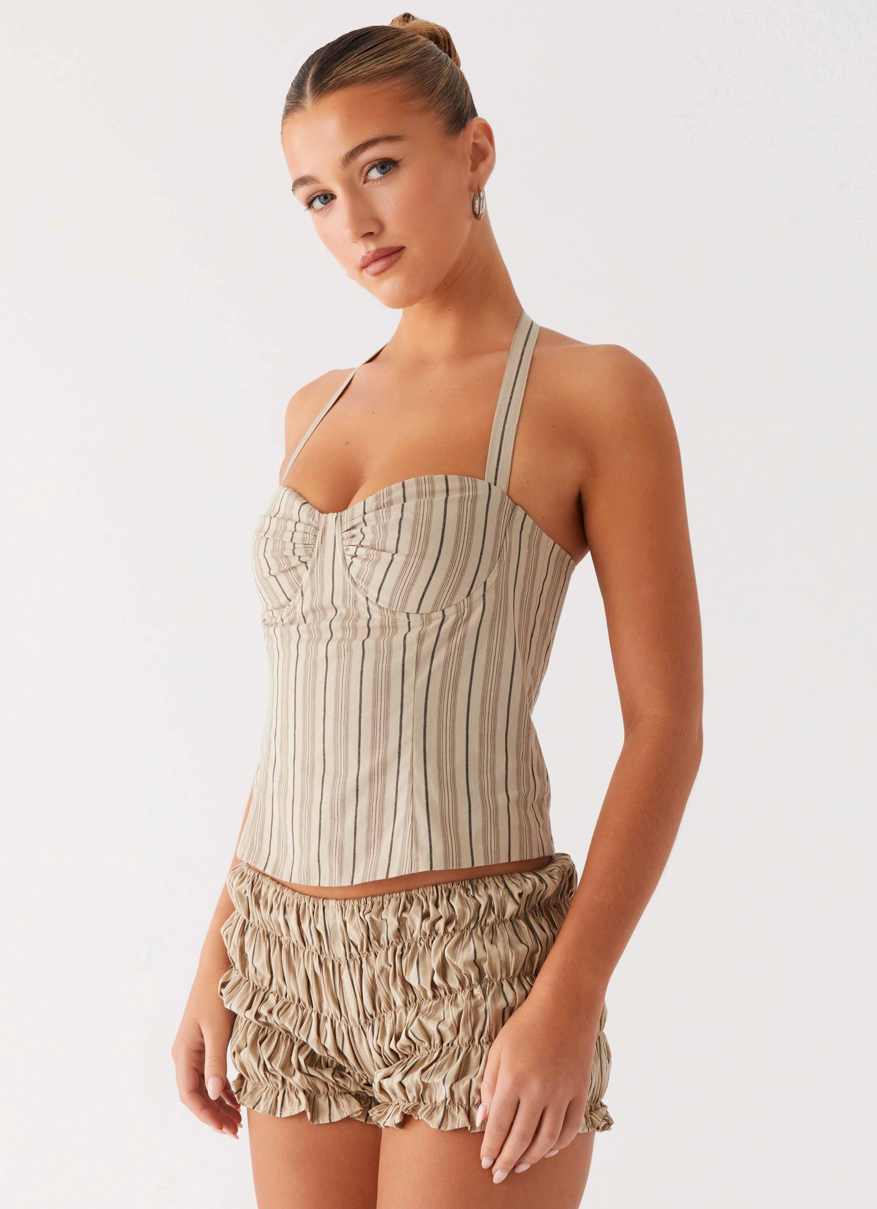 Cheryl Bustier Halter Top - Oatmeal Stripe FadeResistantTechnology