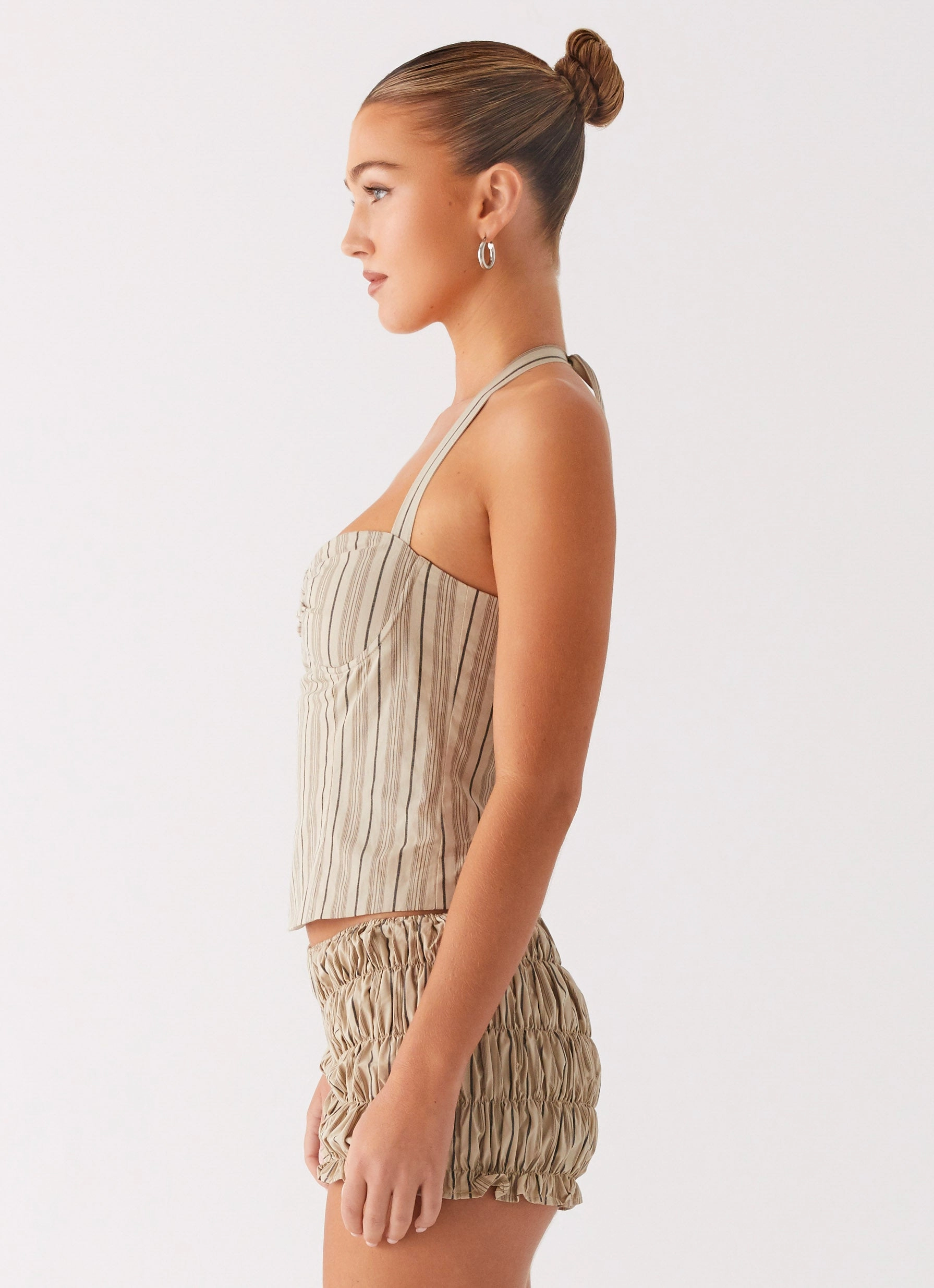 Summer Wardrobe Cheryl Bustier Halter Top - Oatmeal Stripe