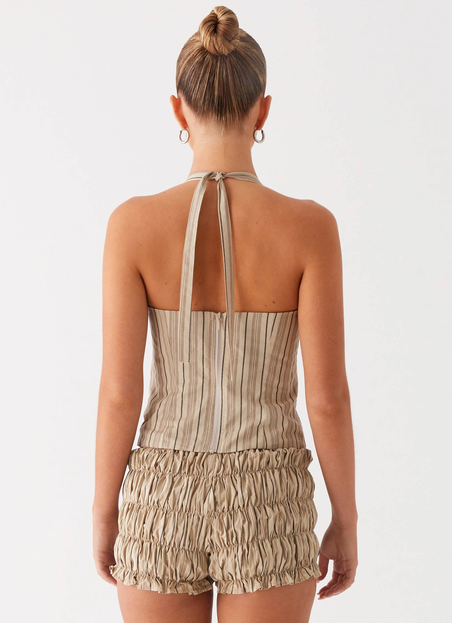 Cheryl Bustier Halter Top - Oatmeal Stripe NonChafingEdges