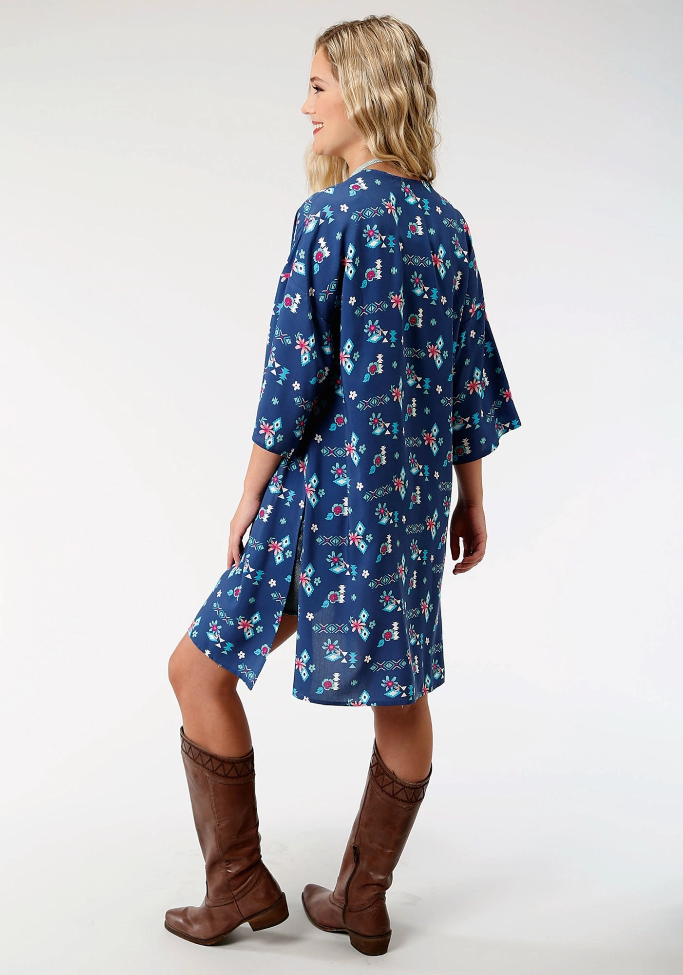 Roper Womens Blue Rayon/Nylon Summer Aztec L/S Cardigan Winter Wear Essentials Knit Essentials