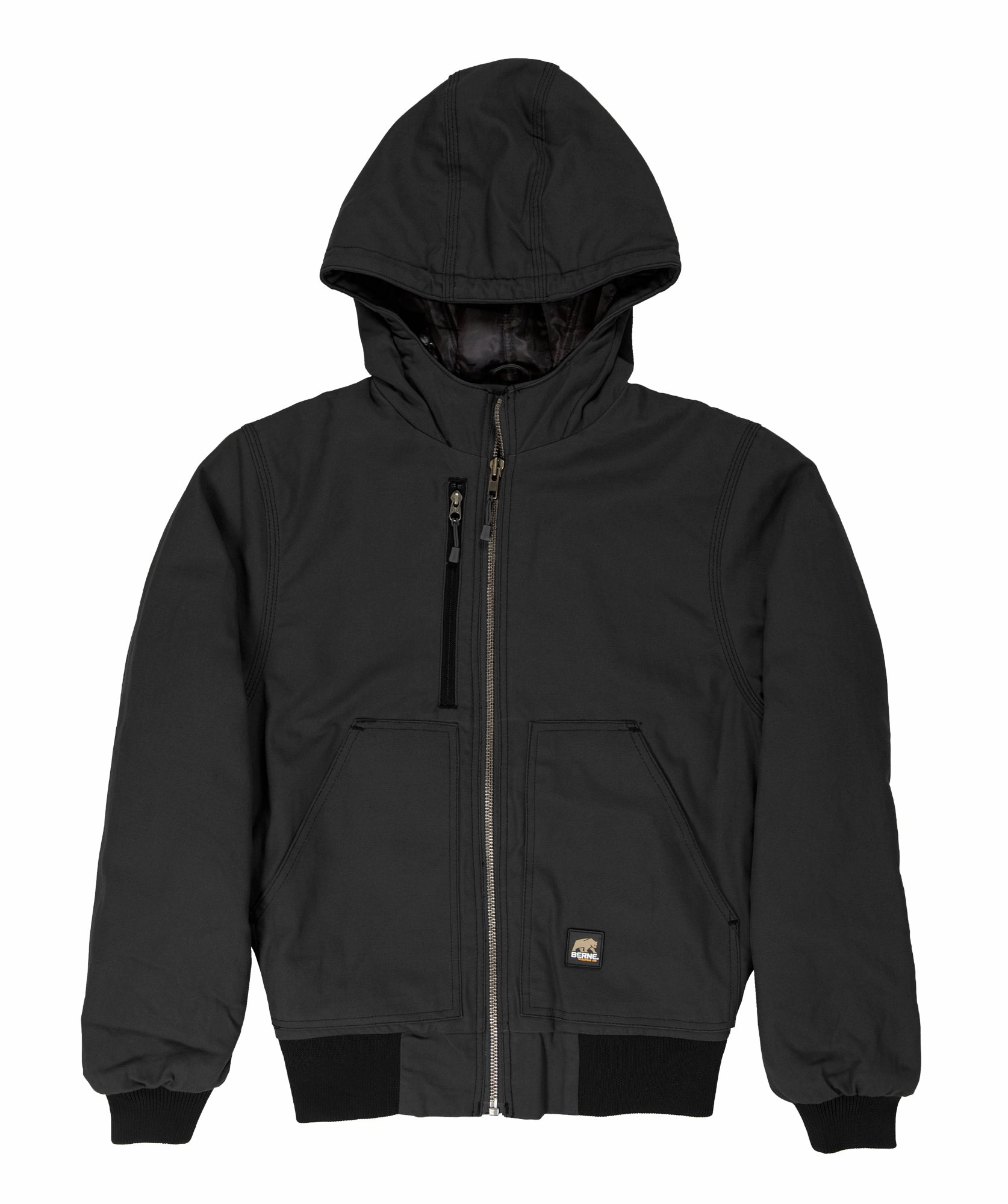 Berne Mens Black 100% Cotton Hooded Jacket Softshell Fabric