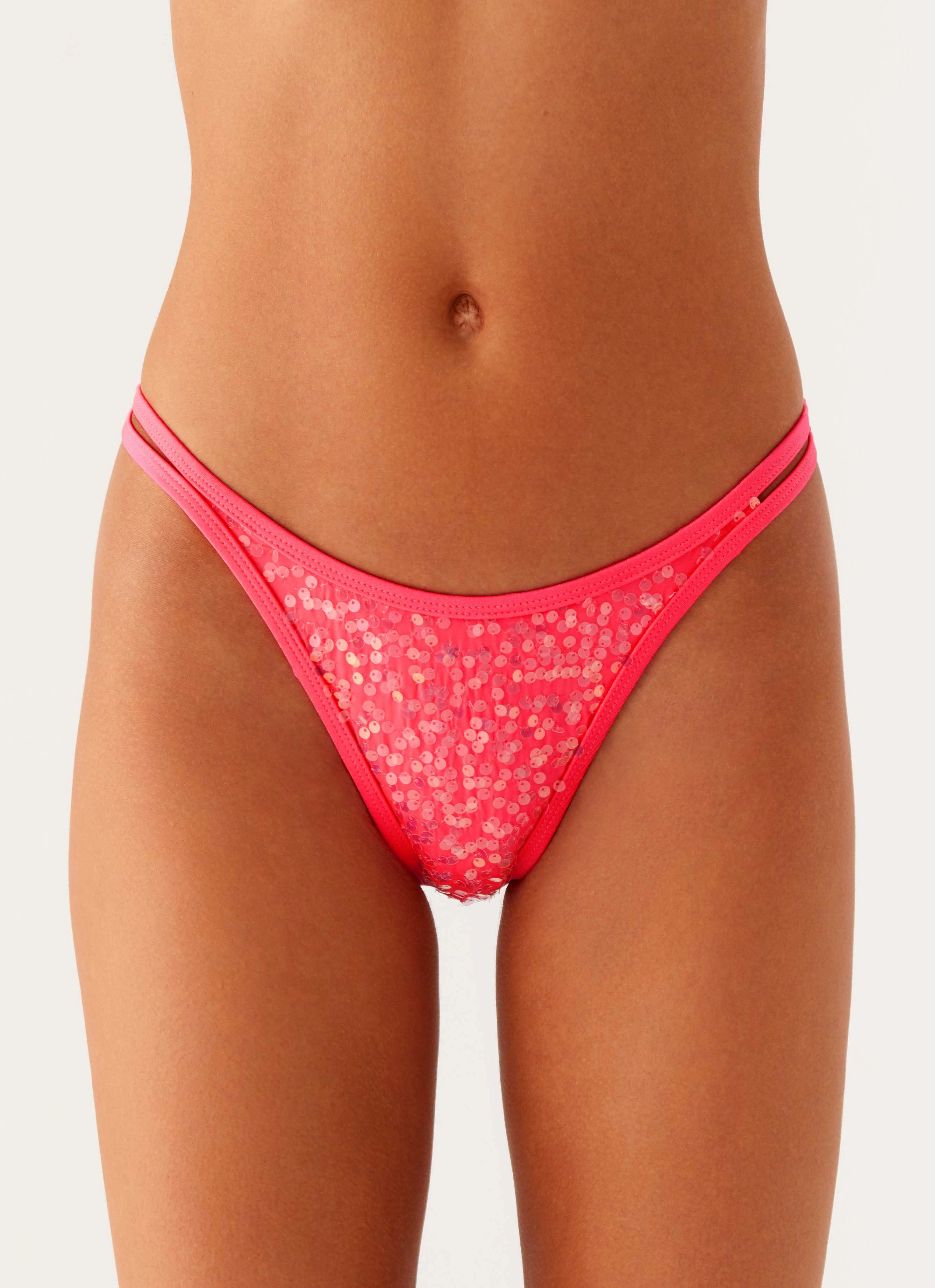 Anti Slip Waistband Croatia Bikini Bottoms - Pink Sequin