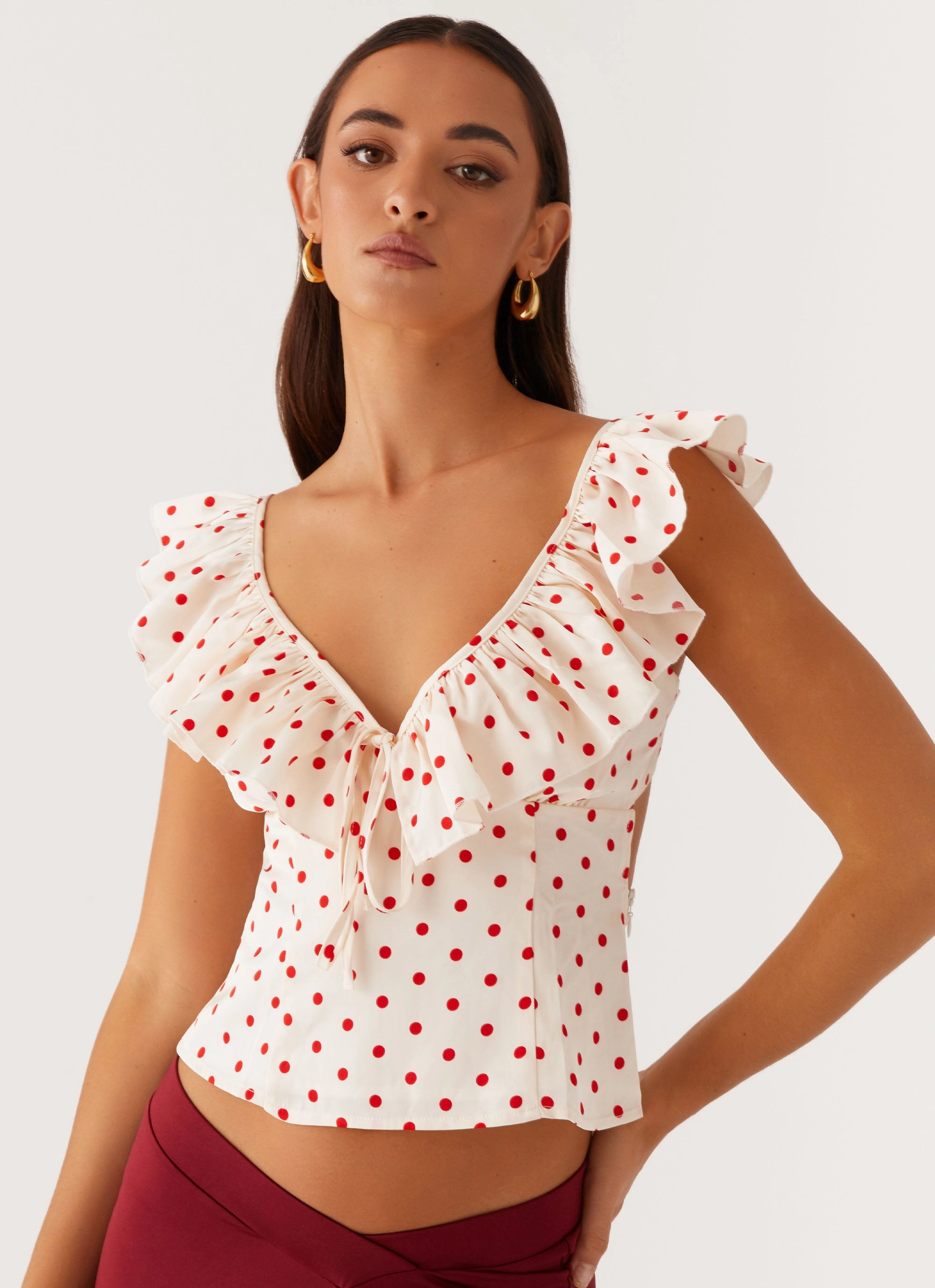 Regan Ruffle Top - Red Polka Dot LightweightLayeringSystem
