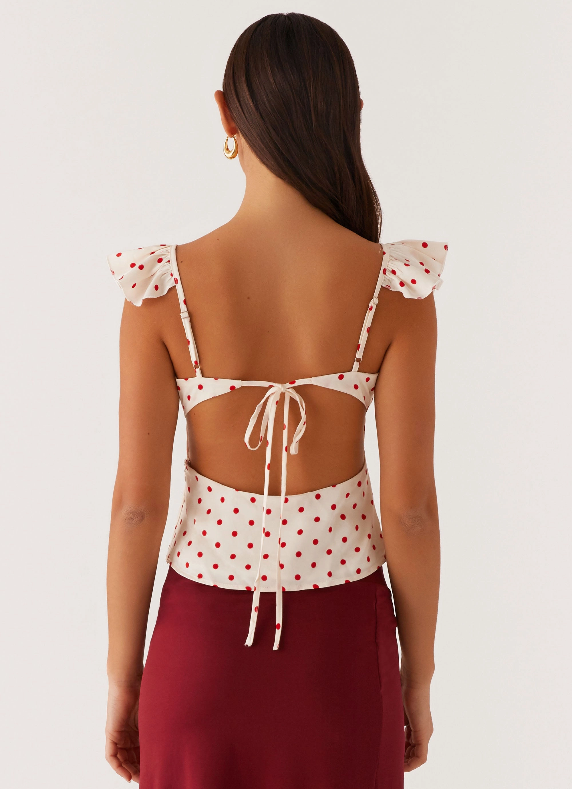 Regan Ruffle Top - Red Polka Dot GarmentWashed Texture Layered Hem Detailing