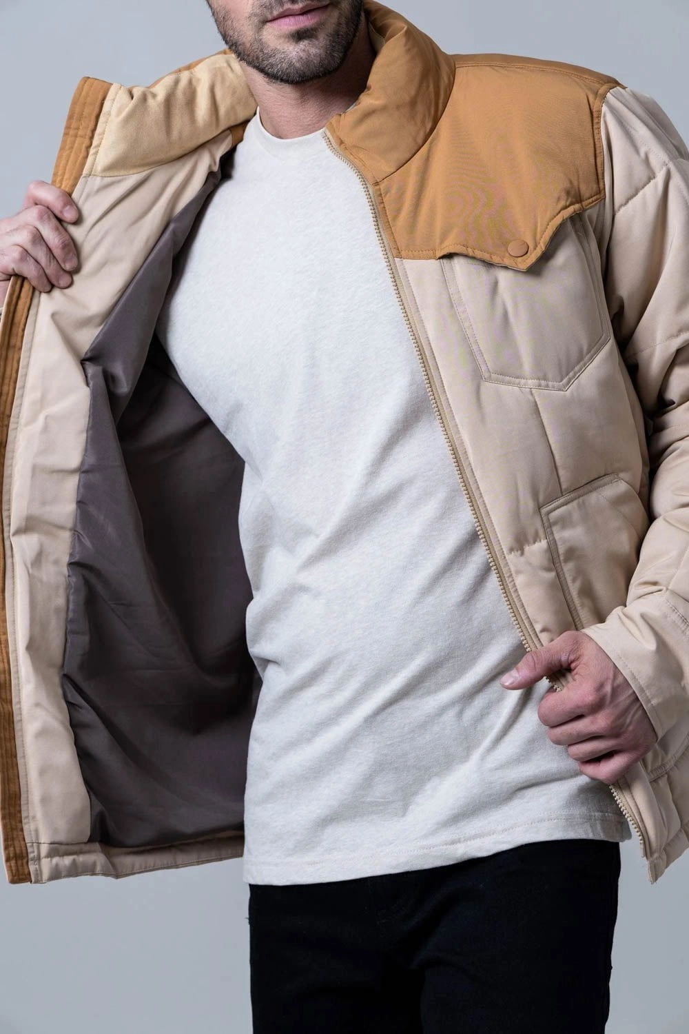 Kimes Ranch Mens Colt Tan 100% Polyester Insulated Jacket Adjustable Hood Feature Shawl Lapel