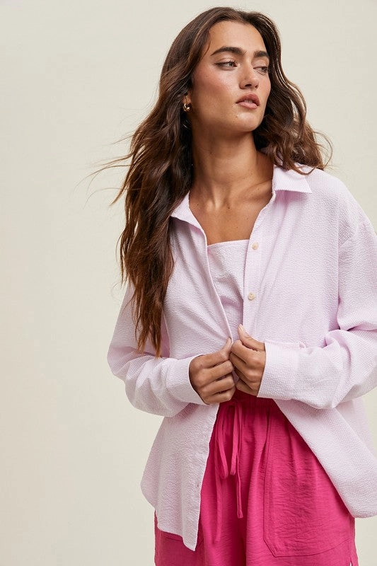 ZARIAH TEXTURED STRIPED BUTTON-UP SHIRT LowImpact Dye Process ButtonDownCollar