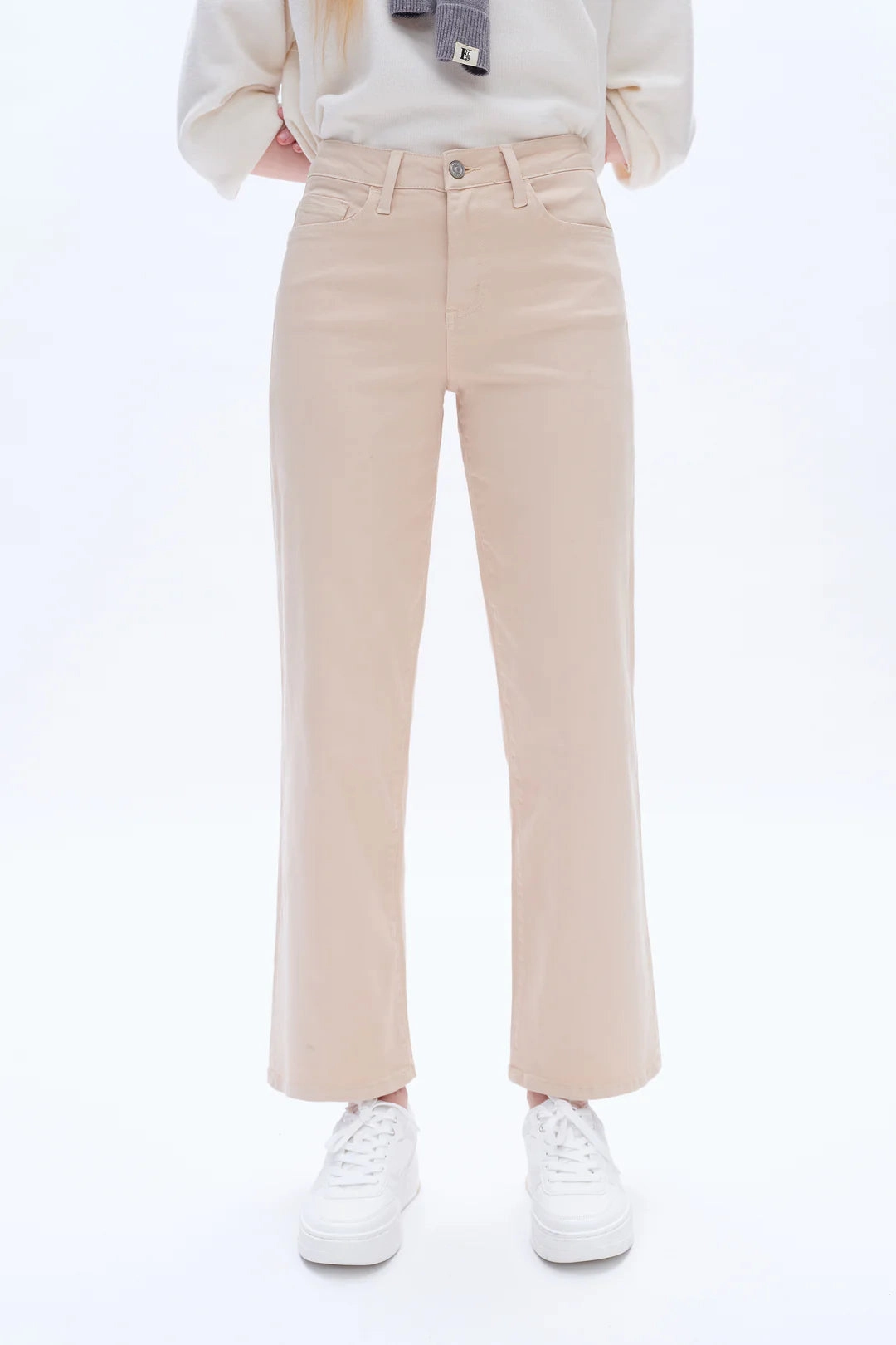 High Rise Wide Leg Denim Jeans MeshPanelIntegration Moisture Wicking Material