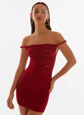Arabella Lace Twist Shoulder Mini Dress - Red All Fit Style
