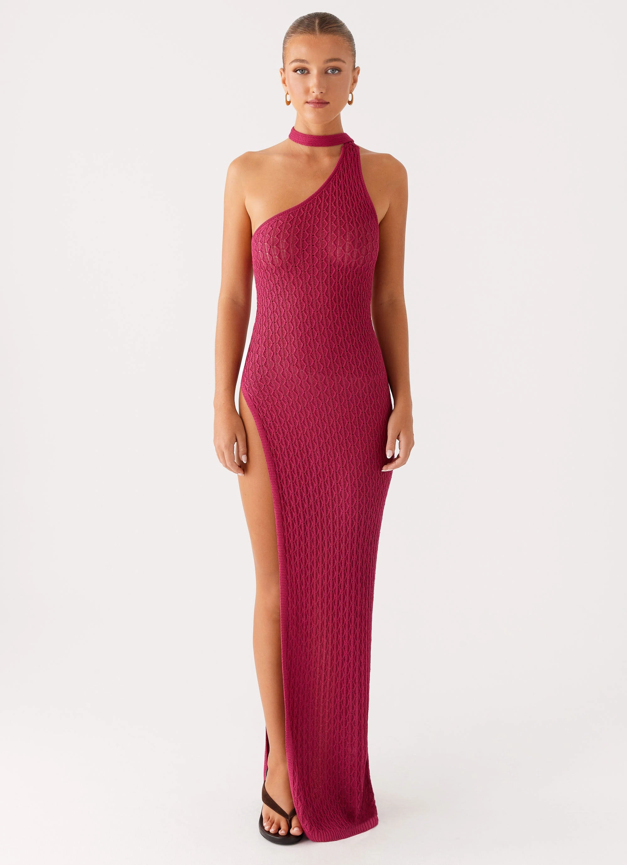 Carryn Knit Maxi Dress - Hot Pink Comfy and Chic museum visit