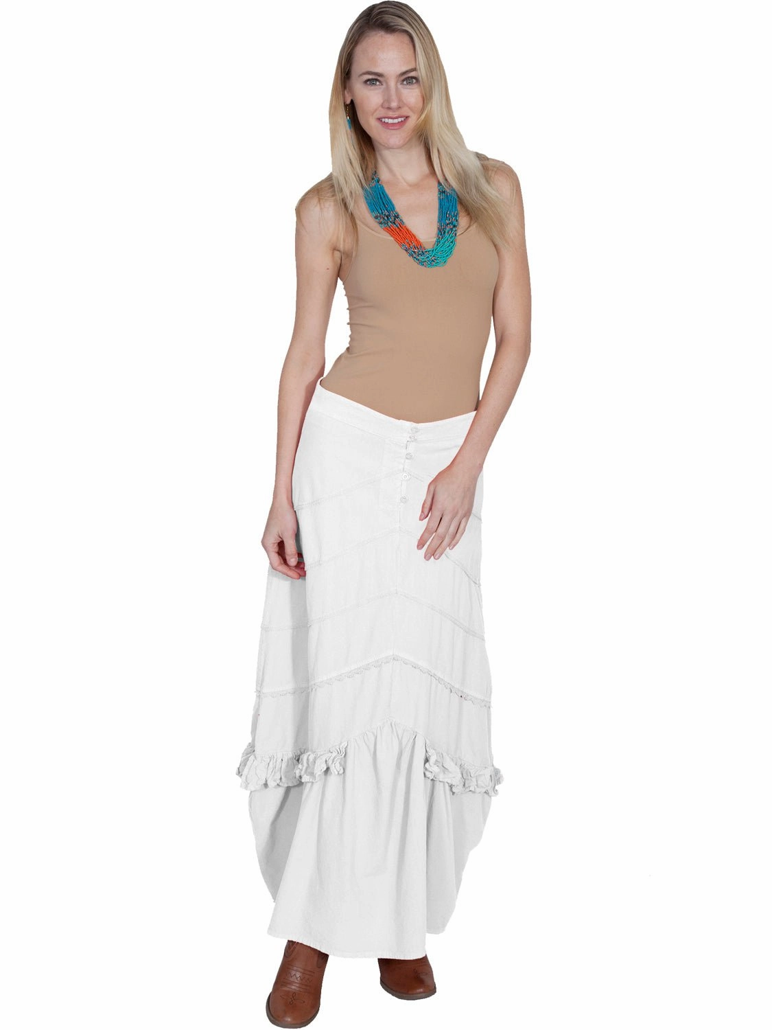 Scully Womens Multi-Panel White 100% Cotton Skirt Opaque finish All Season Wear