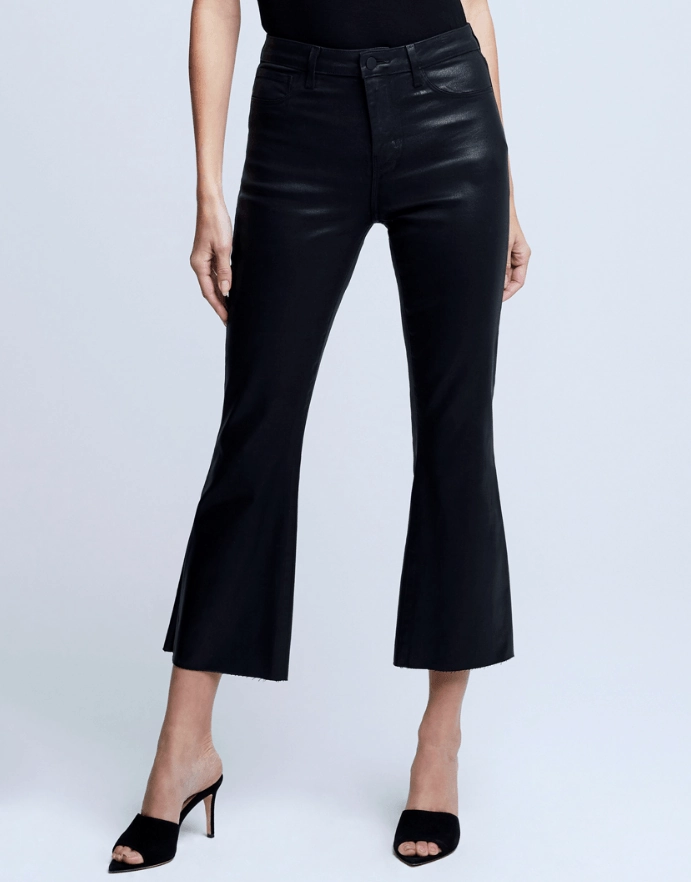 L'AGENCE Kendra High Rise Cropped Coated Jeans In Noir Coated Weekend Warrior Adult Fashion Gym Ready All Fit Use
