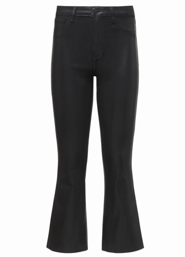 No Gap Waist Construction EcoFriendlyMaterial L'AGENCE Kendra High Rise Cropped Coated Jeans In Noir Coated