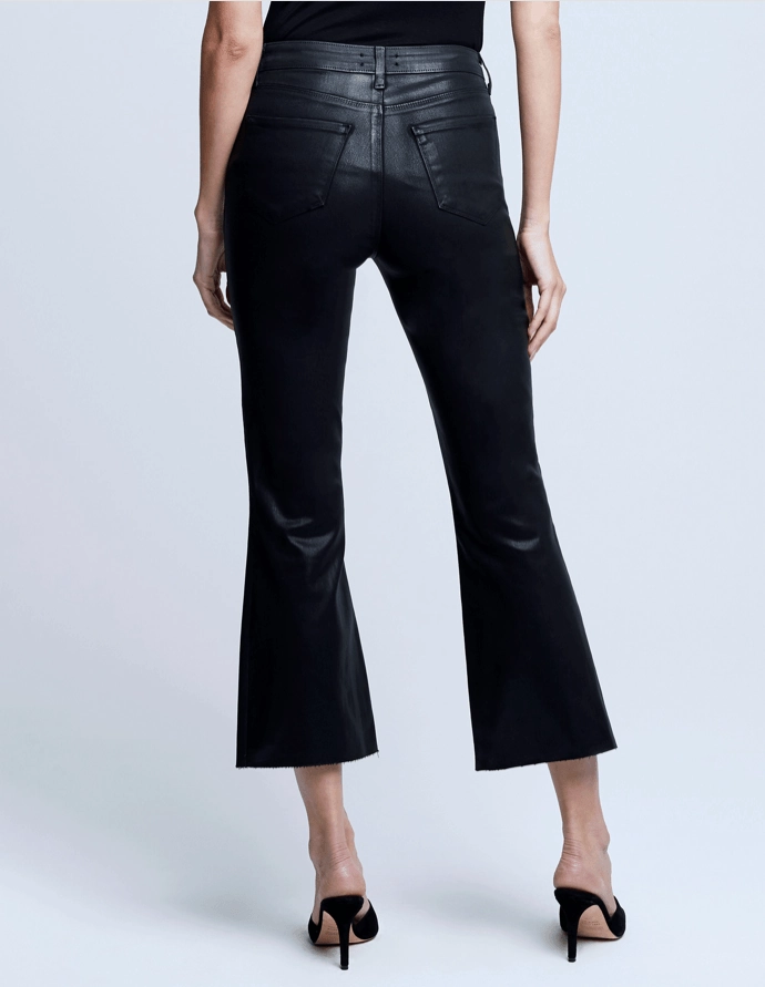 High-waisted fit Smooth Finish L'AGENCE Kendra High Rise Cropped Coated Jeans In Noir Coated