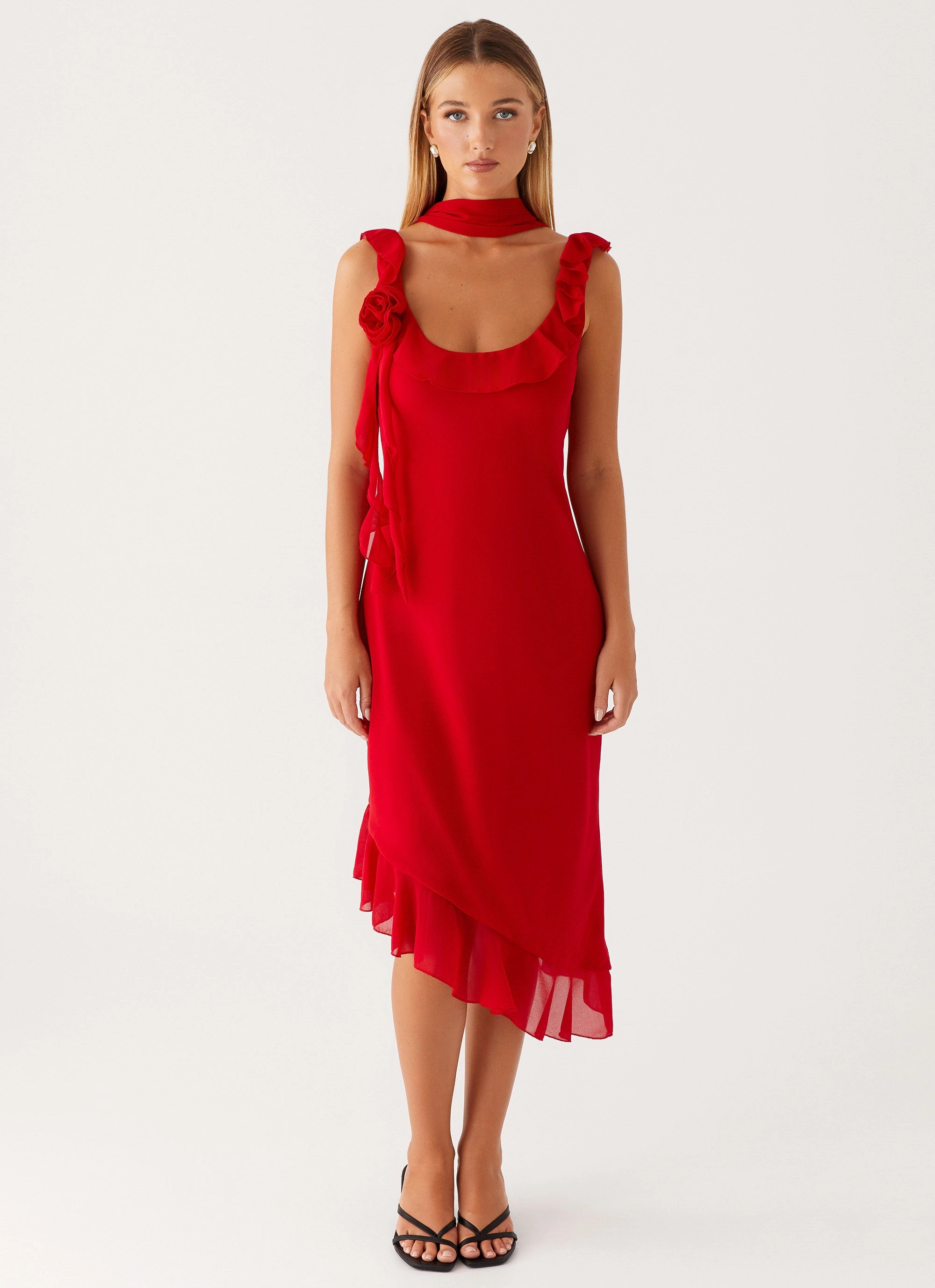 Chill Friendly Texture Soft Fariday Midi Dress - Red