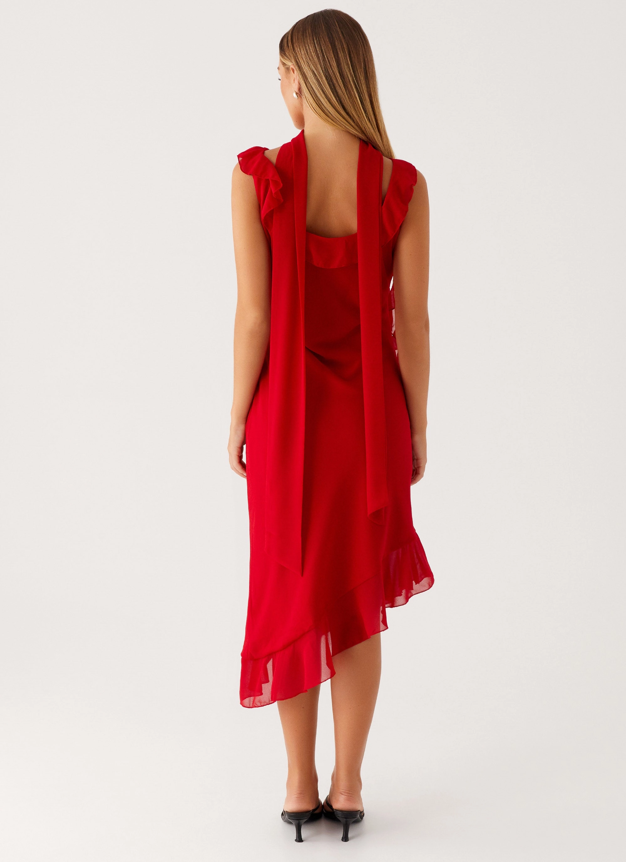 Invisible-Zip Fariday Midi Dress - Red