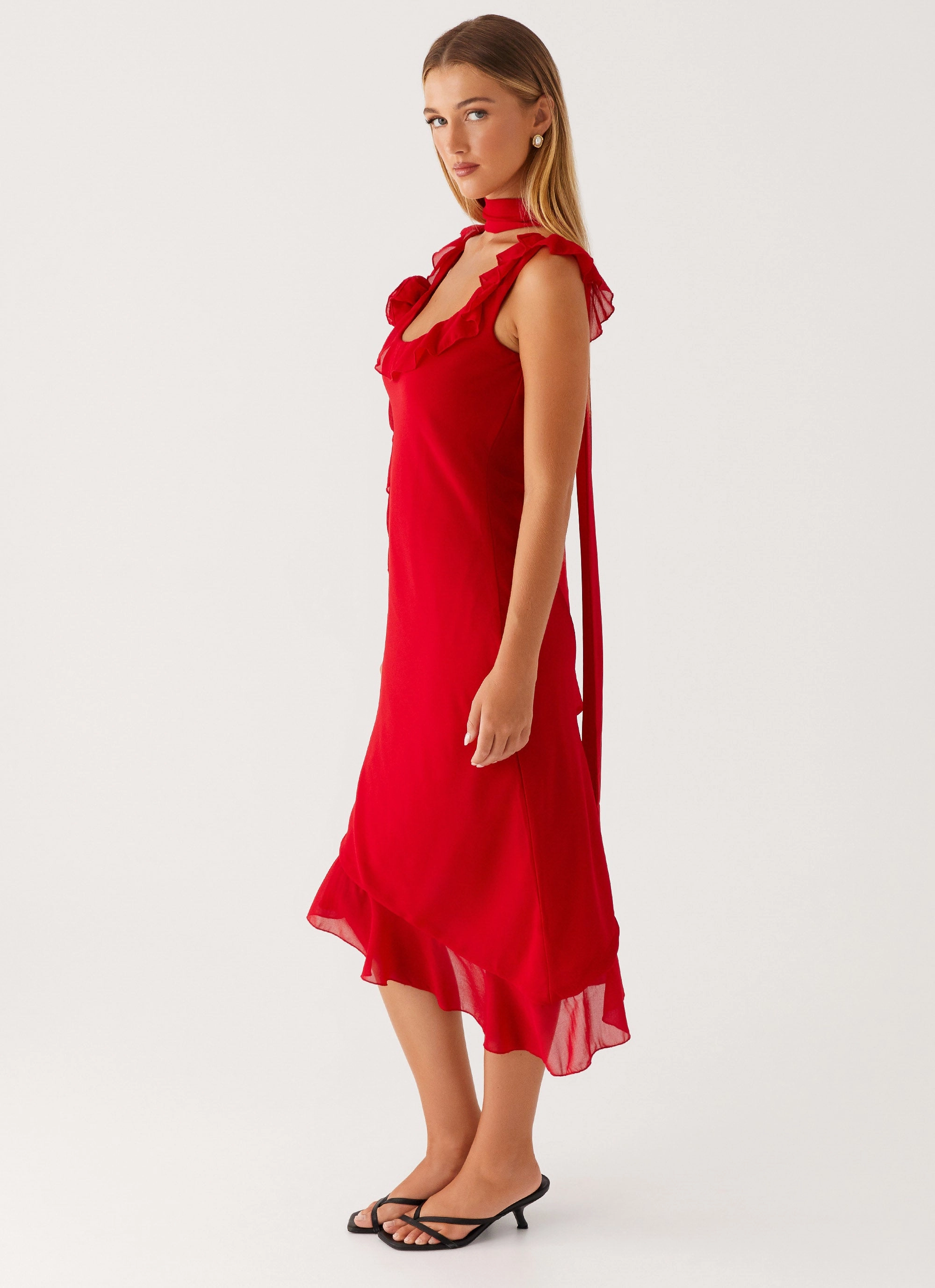Fariday Midi Dress - Red Warm-Layer Draped-Style