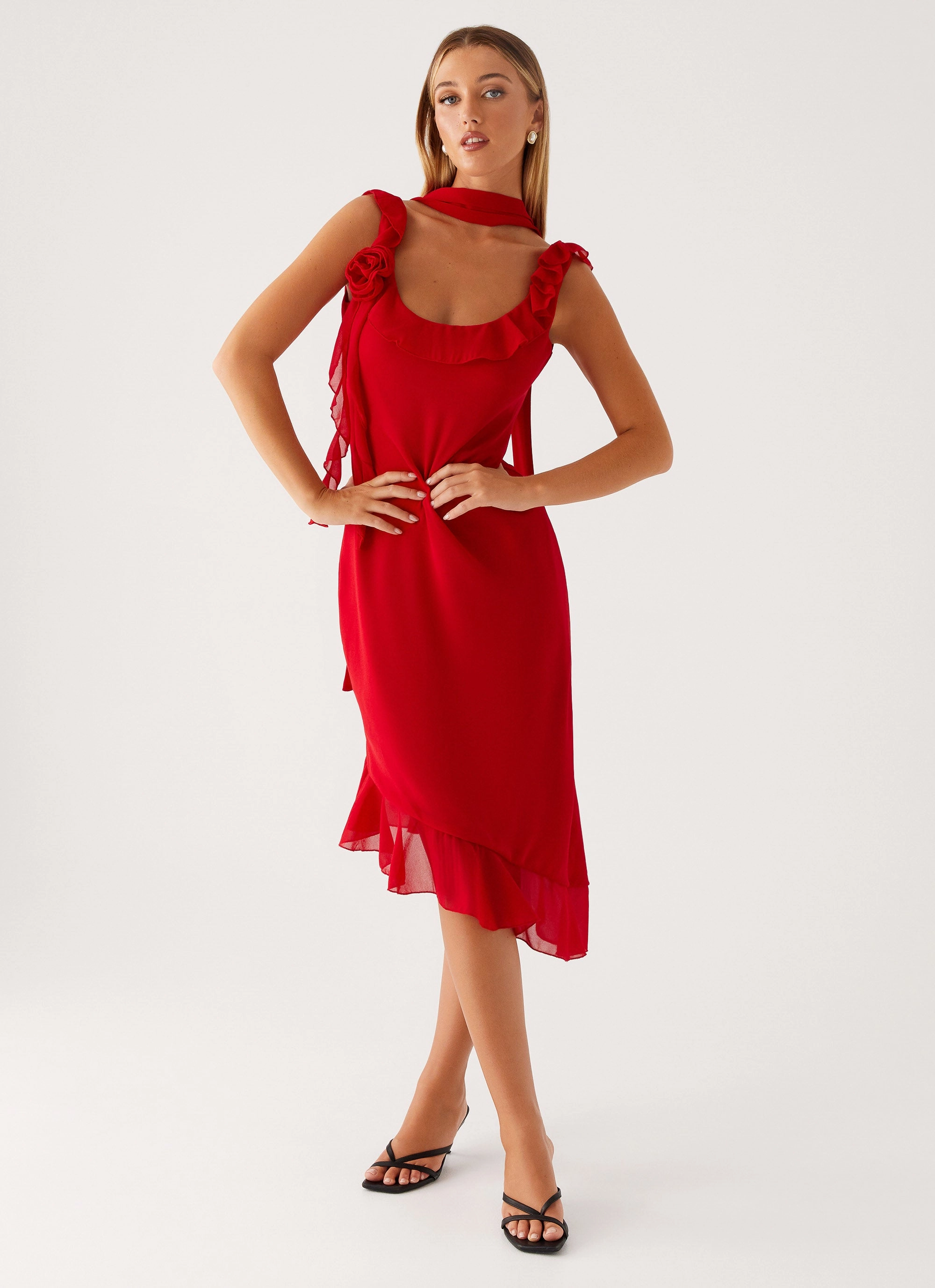 Fariday Midi Dress - Red HypoallergenicFiber Empire Waist