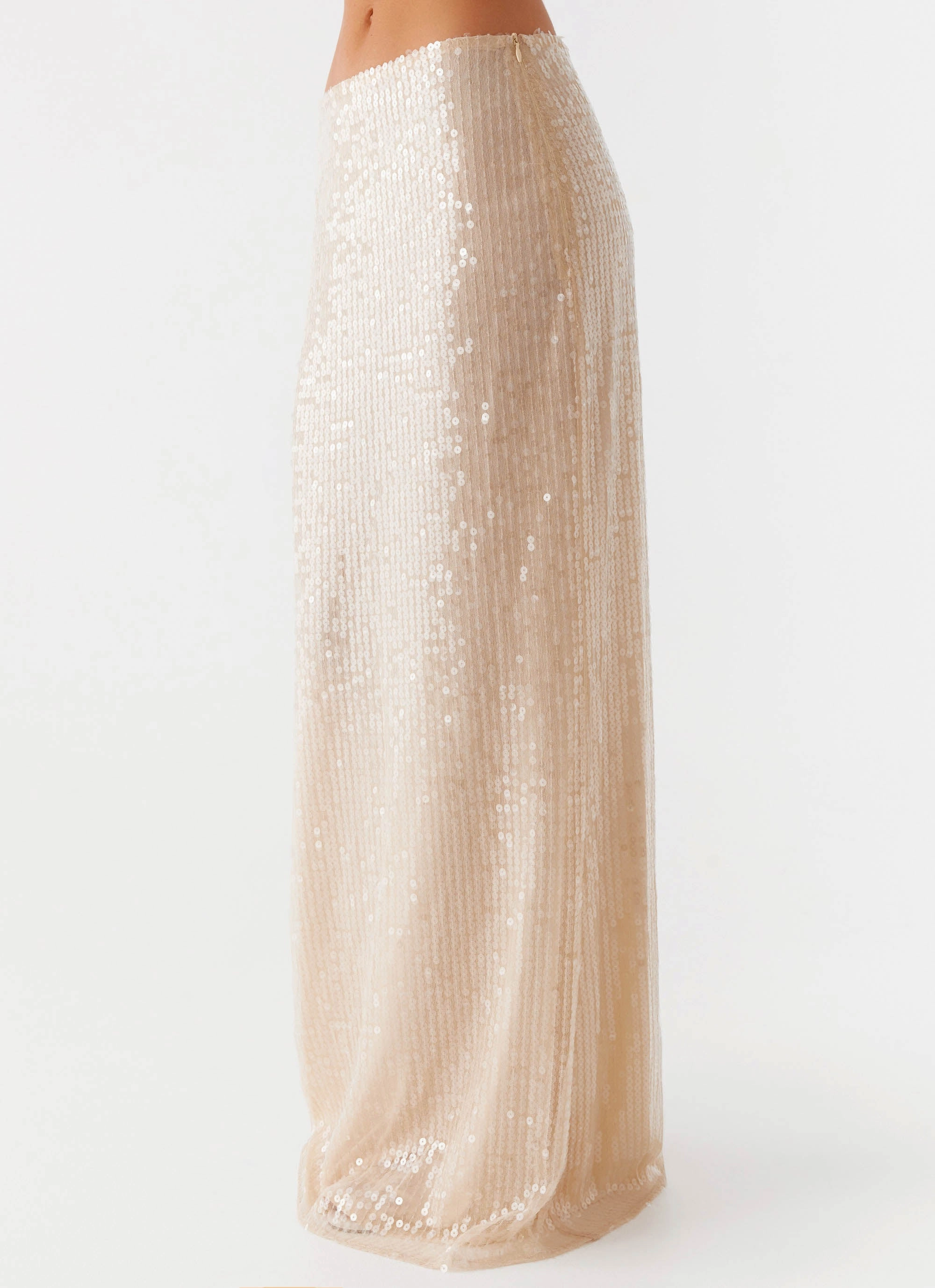 Wisteria Low Rise Sequin Maxi Skirt - Champagne Natural Aesthetic Sustainable-Lining